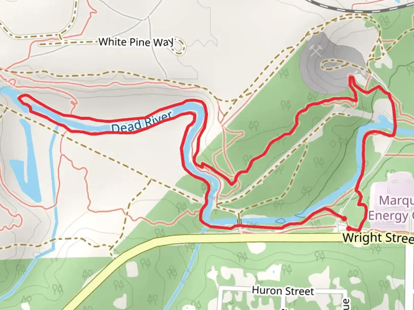 An image depicting the trail Collinsville, The Penstock and The BLP Rocks Loop and its surrounding area.