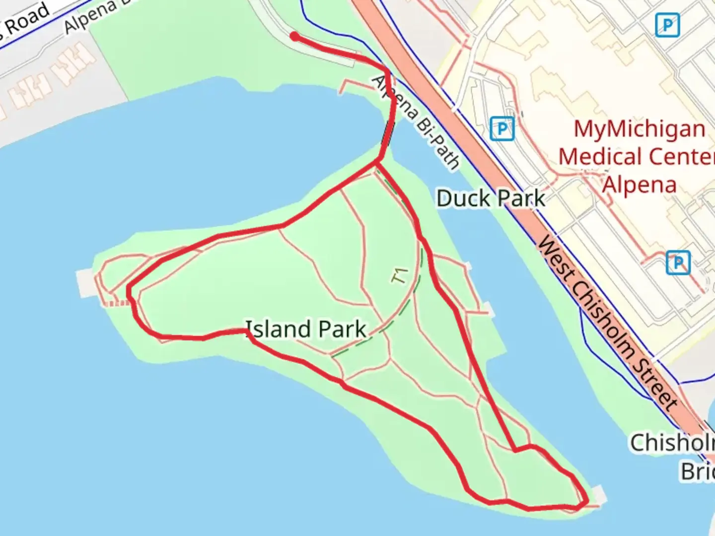 An image depicting the trail Alpena Island Park Loop and its surrounding area.