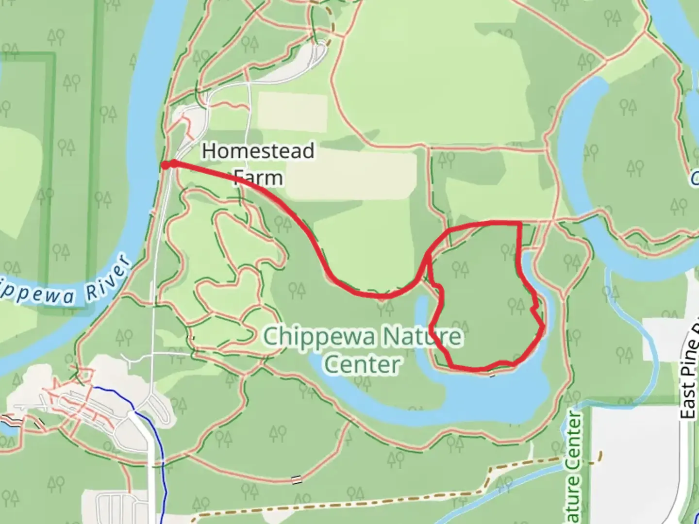 An image depicting the trail Wood Duck Loop via Homestead Trail and its surrounding area.