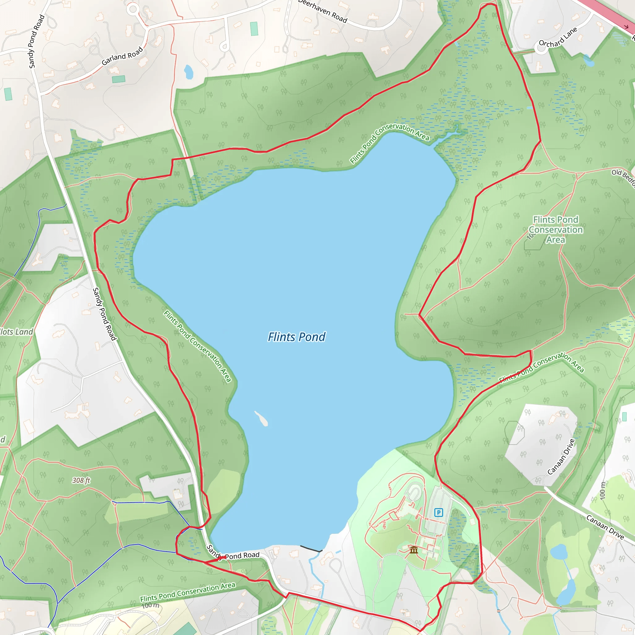 Flint's Pond Loop via Old Bedford Road Red mobile static map