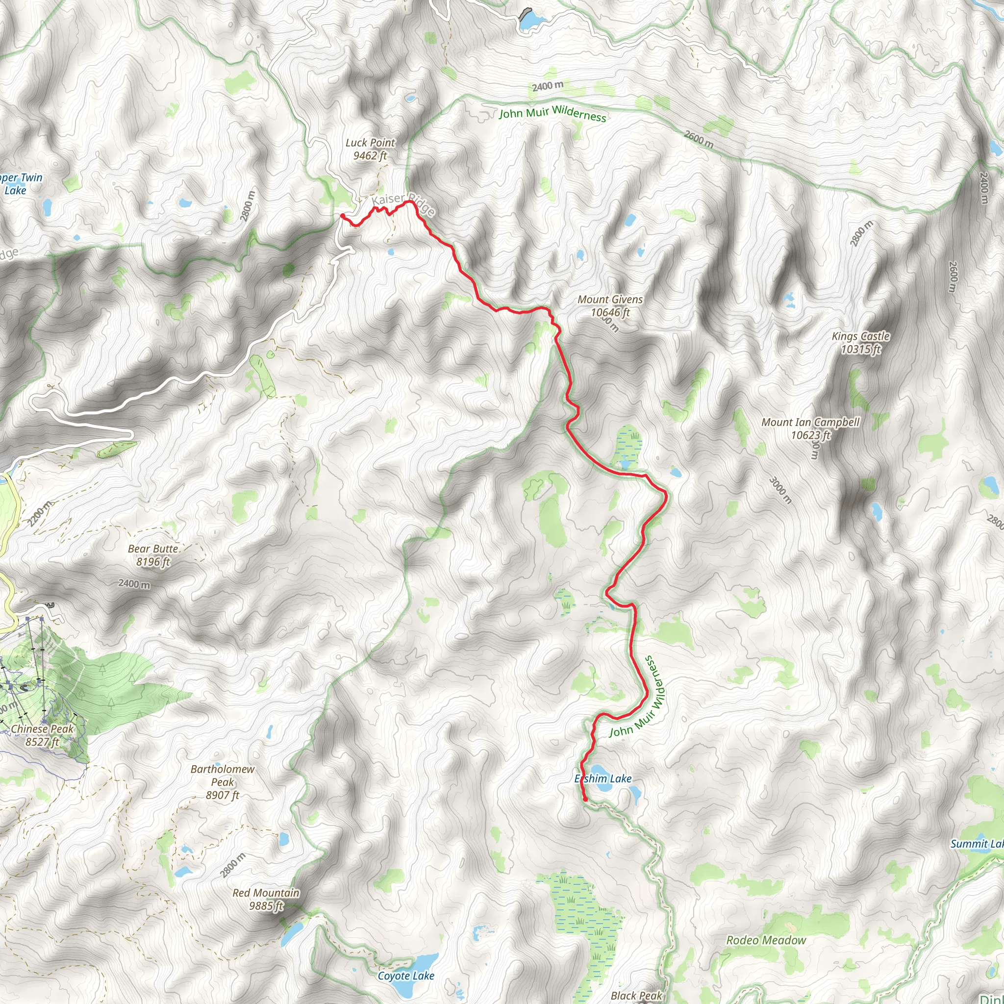 Kaiser Pass to Ershim Lake mobile static map