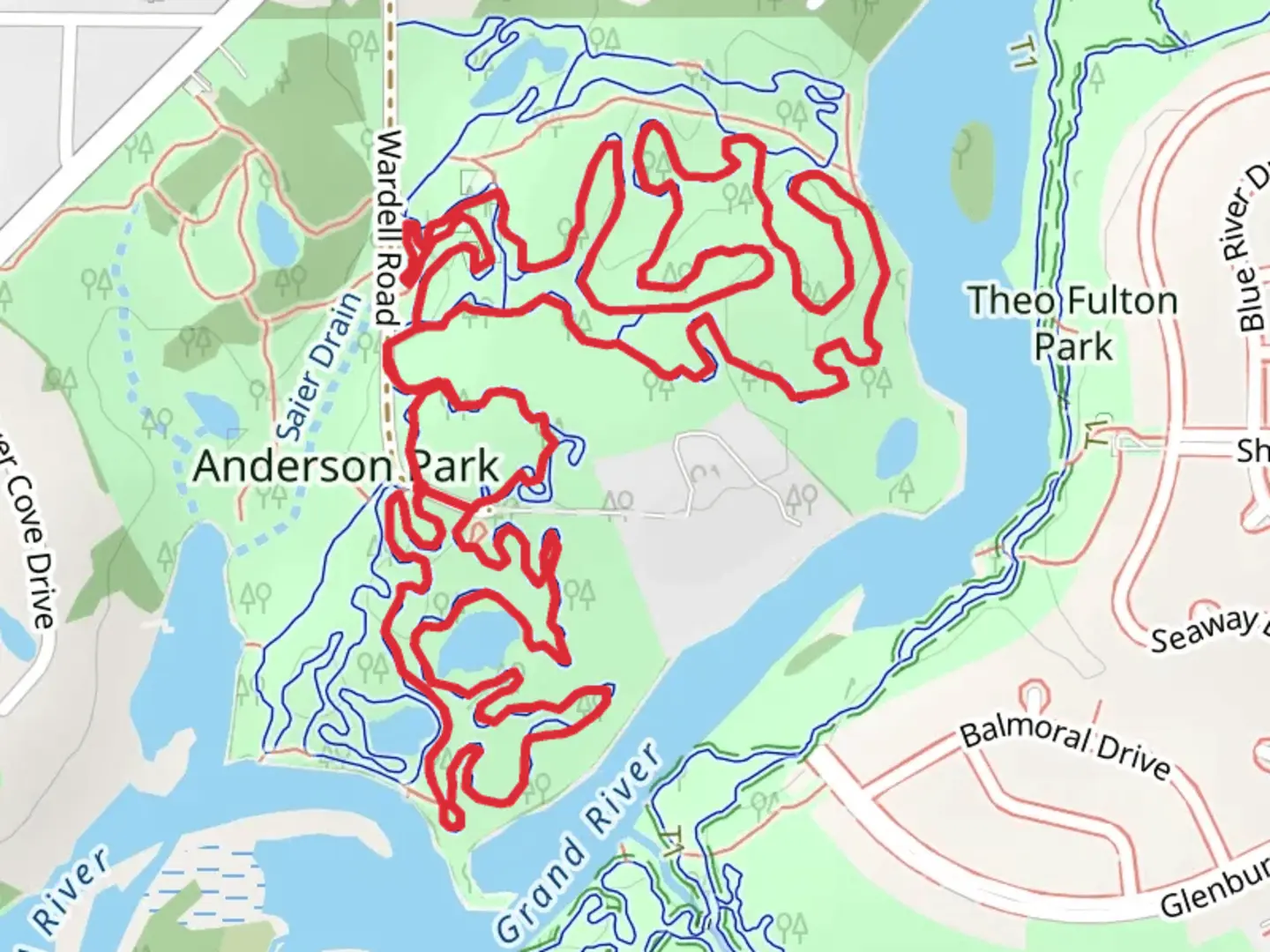 An image depicting the trail Anderson Park Loop and its surrounding area.