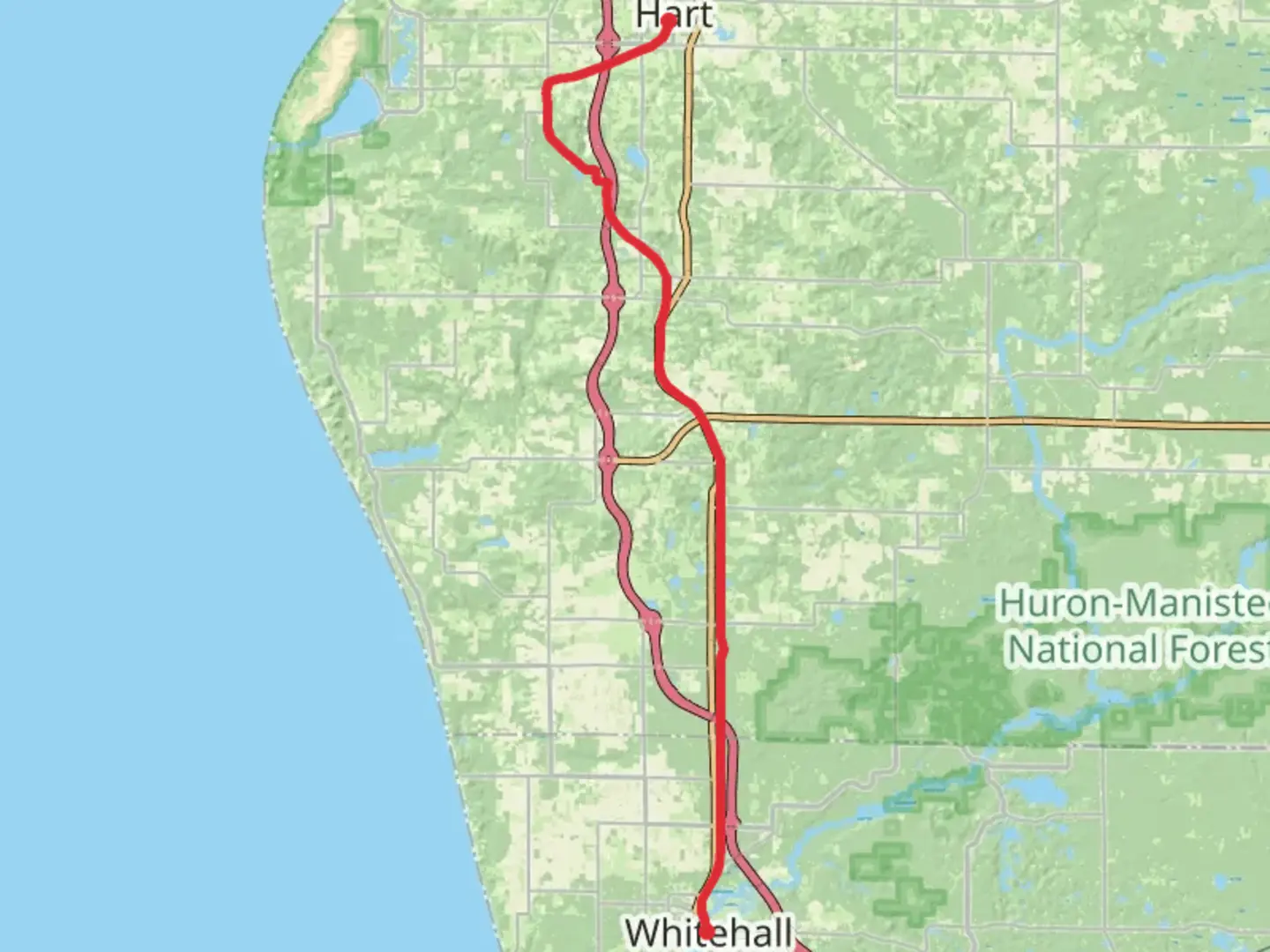 An image depicting the trail White Lake Pathway and Hart-Montague Trail and its surrounding area.