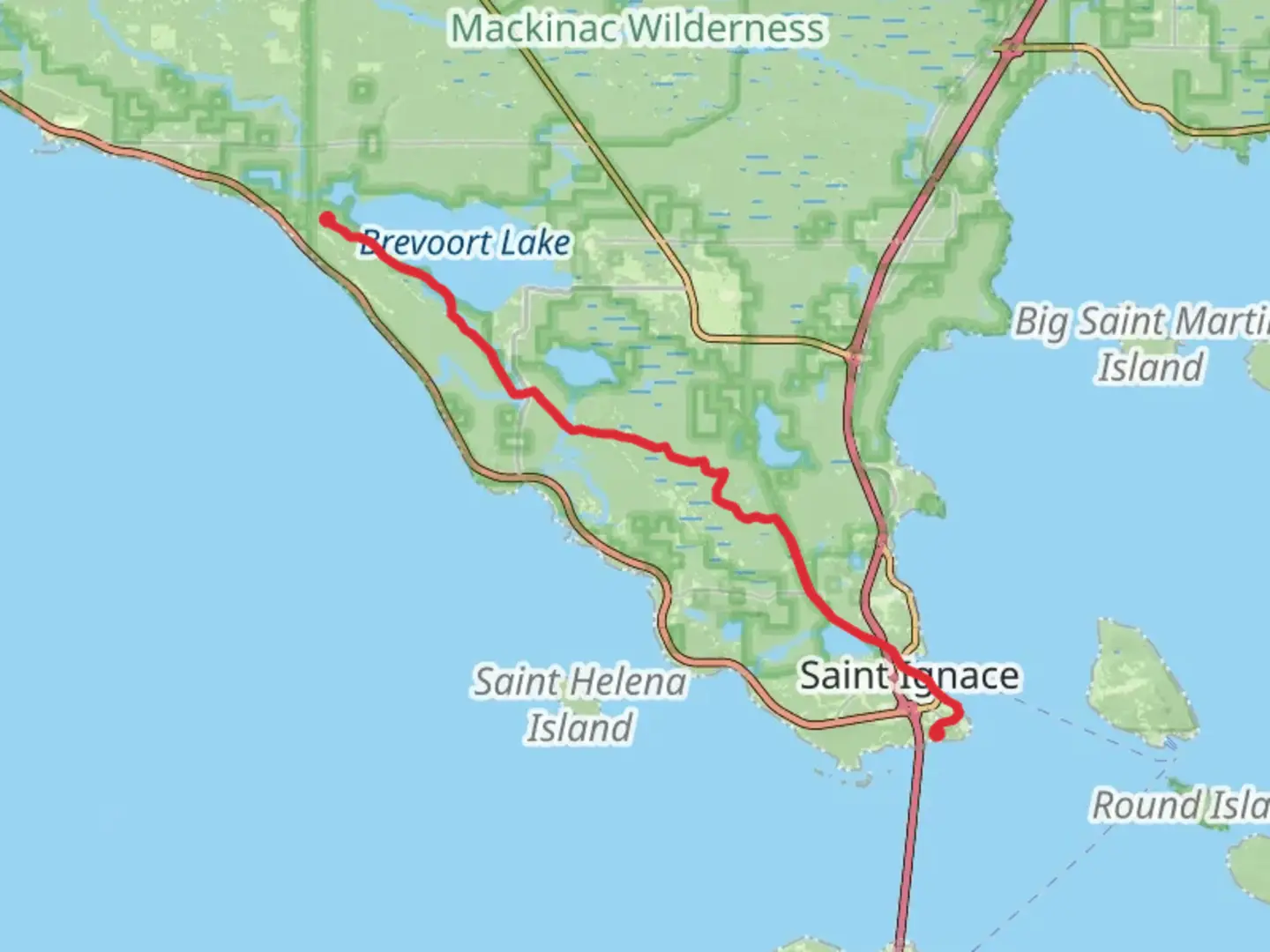 An image depicting the trail North Country National Scenic Trail - Brevoort Lake and its surrounding area.