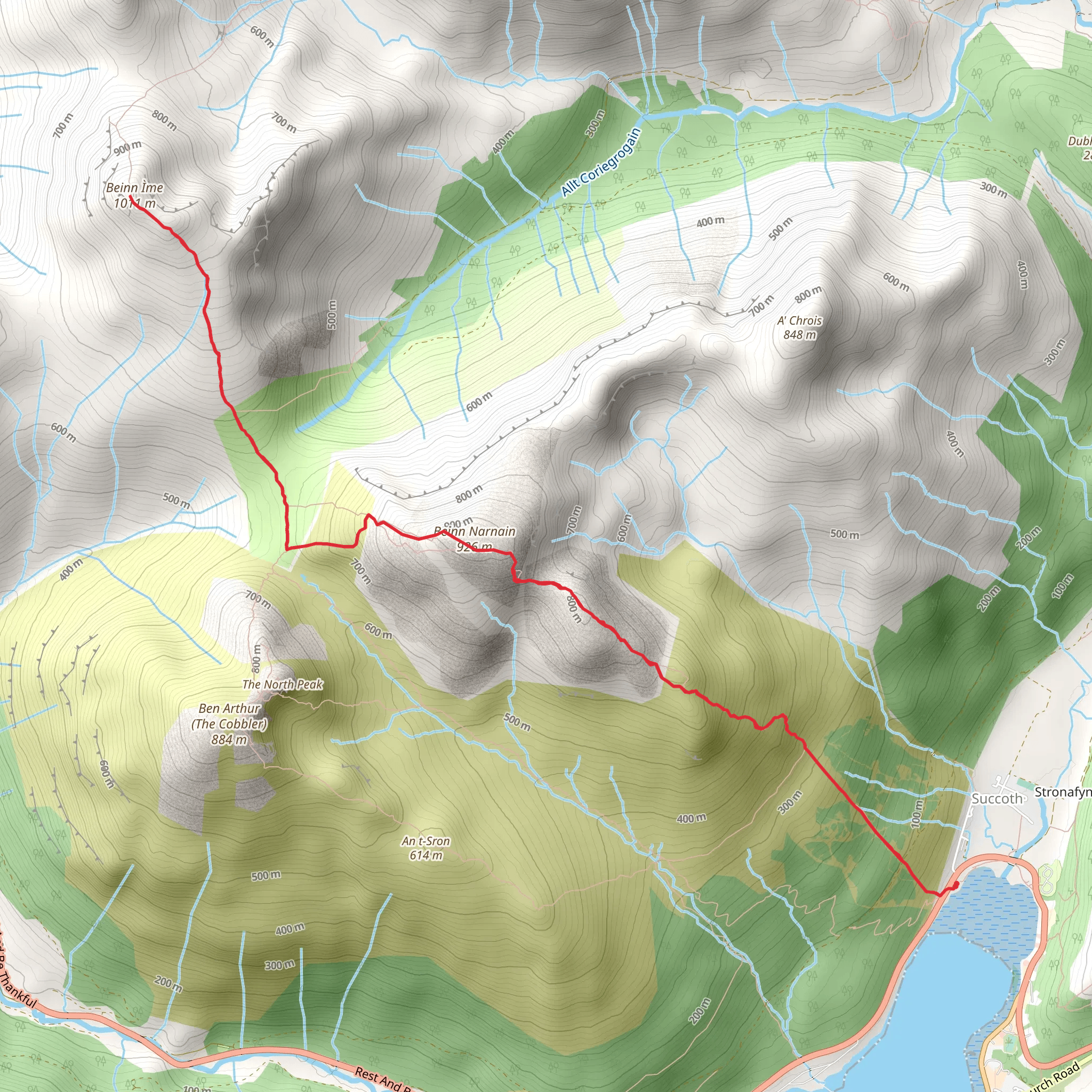 Beinn Ìme via Beinn Narnain mobile static map