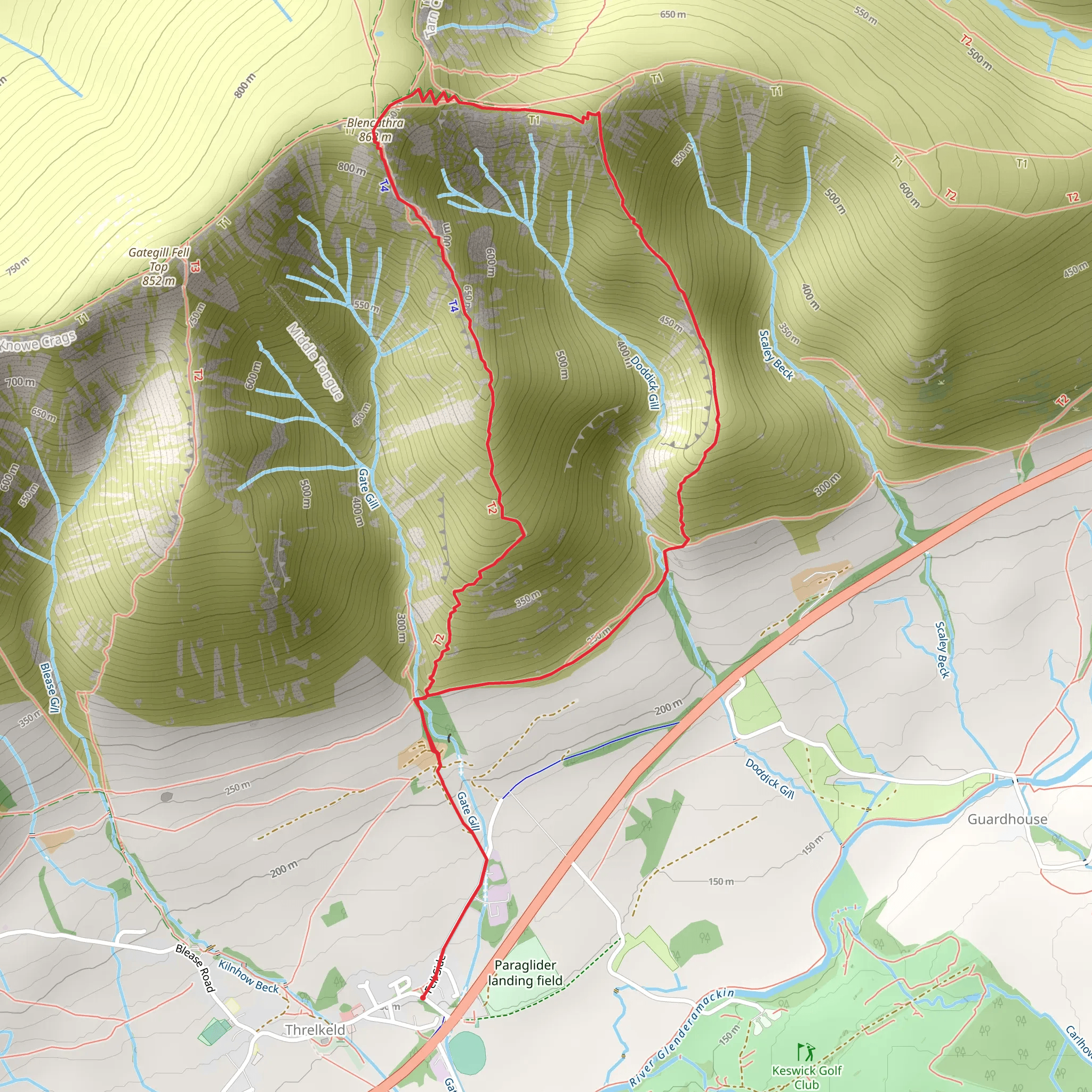 Blencathra Loop via Hall's Fell mobile static map