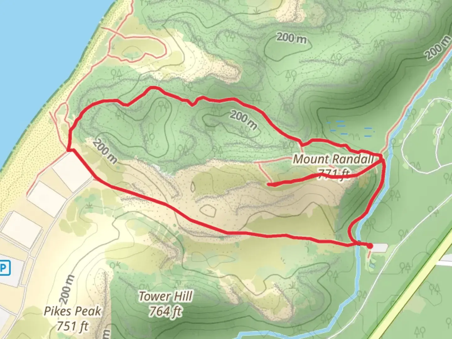 An image depicting the trail Mount Randall Loop via Warren Dunes Foot Trail and its surrounding area.