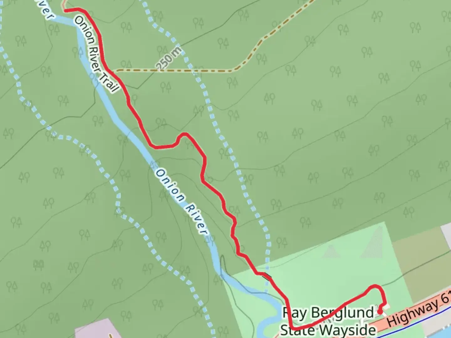 An image depicting the trail Onion River Walk and its surrounding area.
