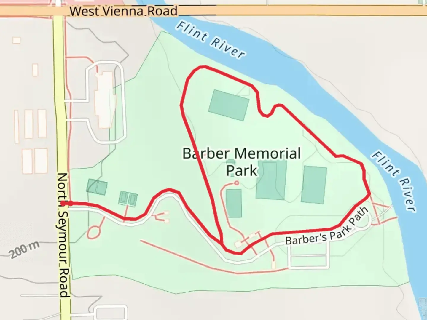 An image depicting the trail Barber Memorial Park Loop and its surrounding area.
