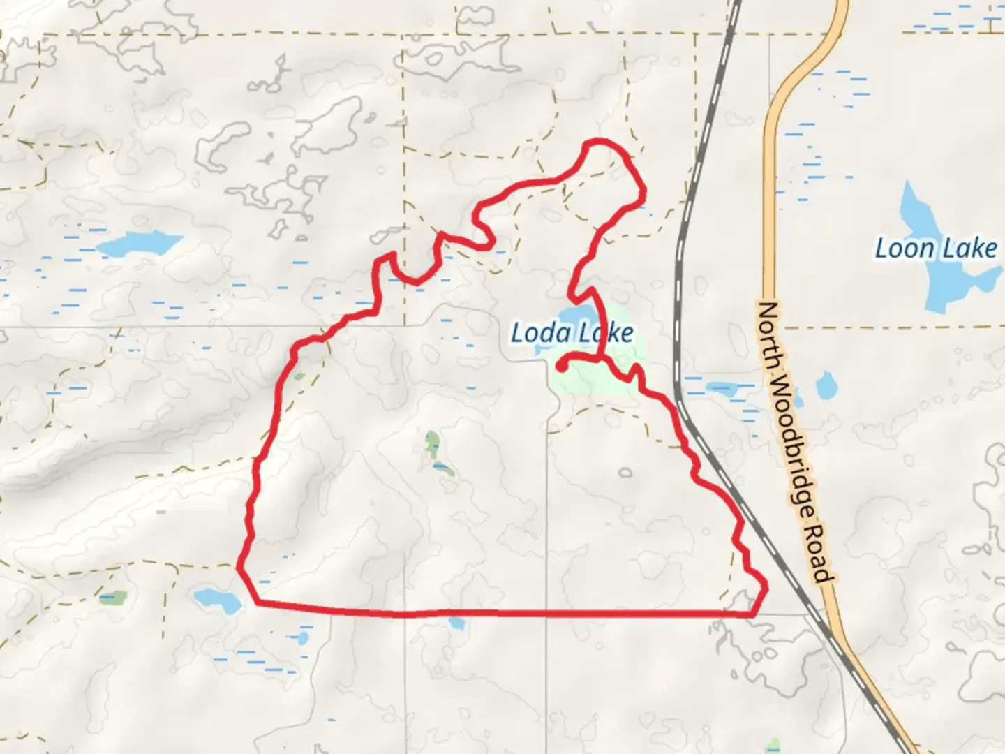 An image depicting the trail Loda Lake, North Country National Scenic Trail and Birch Grove Trail Loop and its surrounding area.