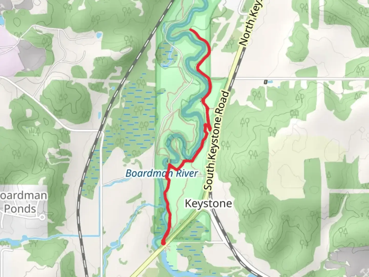 An image depicting the trail Keystone Rapids Trail and Lone Pine Trail and its surrounding area.