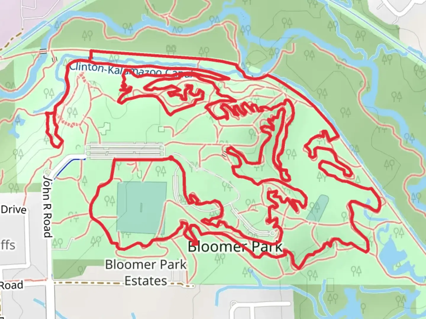 An image depicting the trail Bloomer Park Loop and its surrounding area.