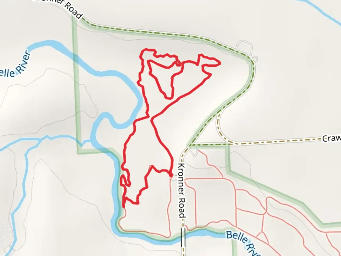 An image depicting the trail Belle River Shore Loop - Kronner Road and its surrounding area.