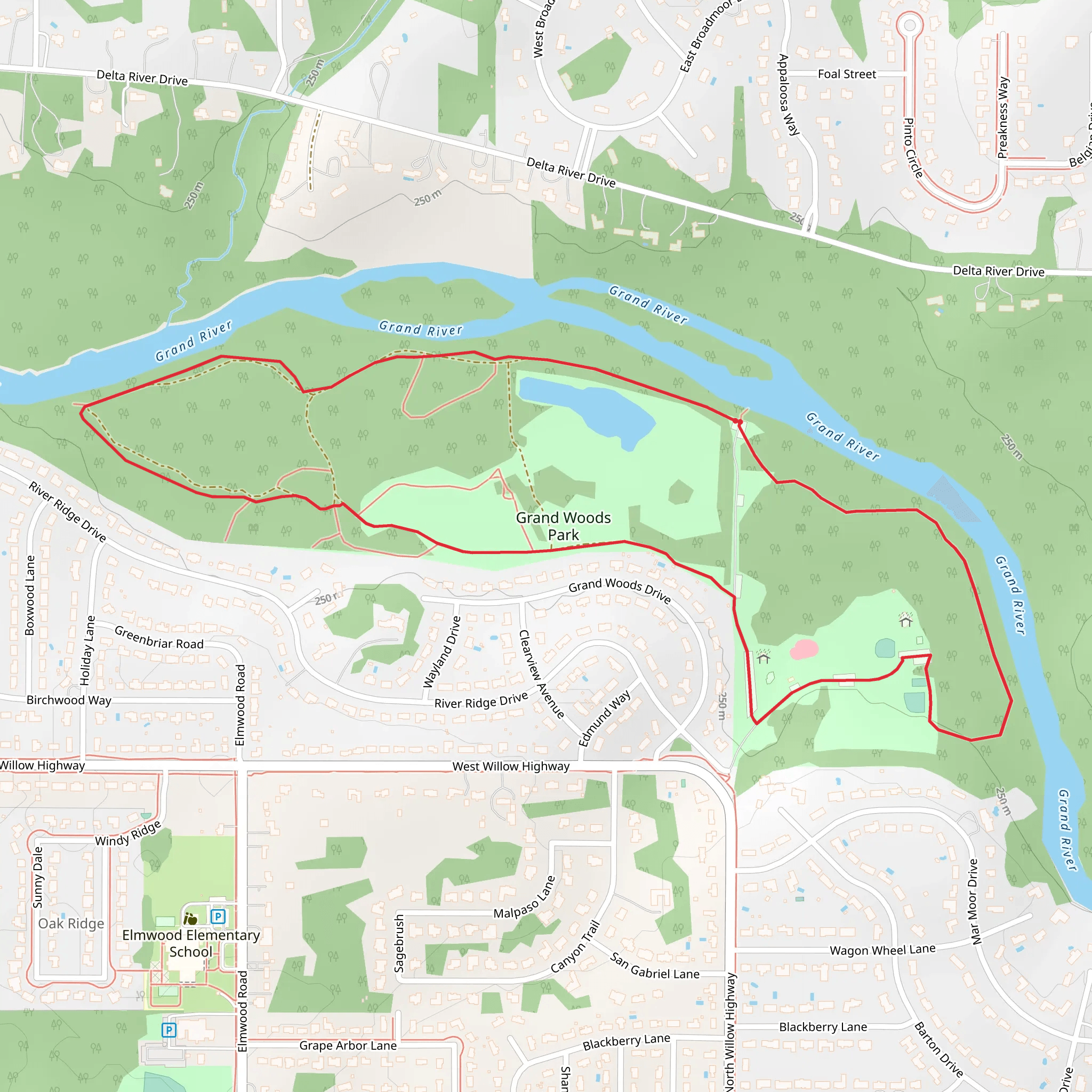 Grand River and Grand Woods Park Loop mobile static map