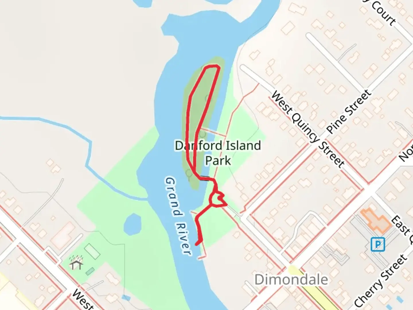 An image depicting the trail Danford Island Park Loop and its surrounding area.