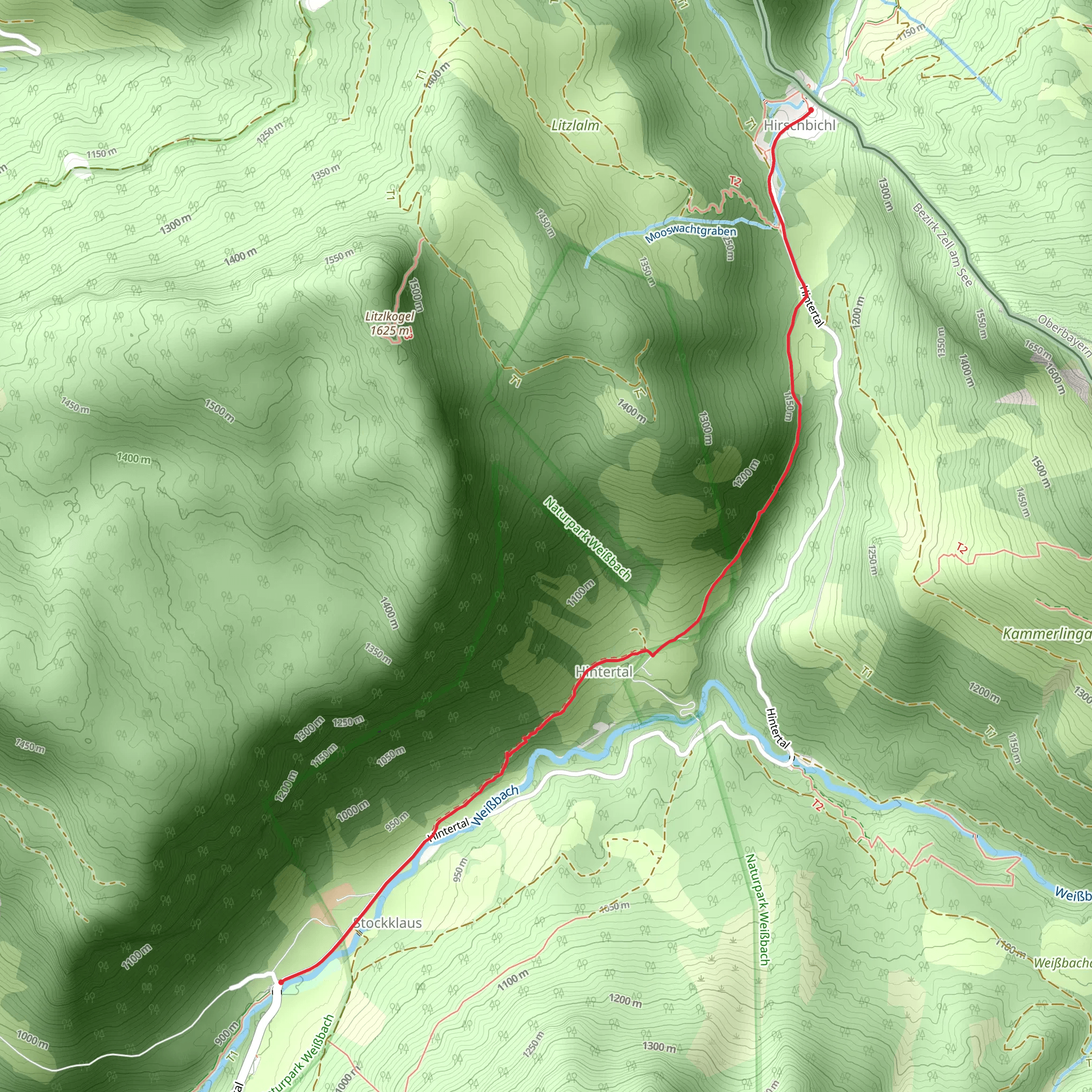 Hirschbichl to Stockklaus via Landschaftserlebnisweg mobile static map