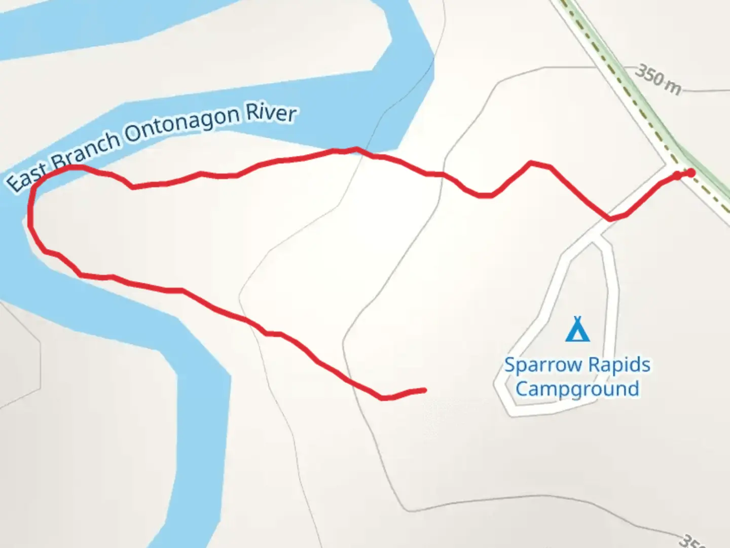 An image depicting the trail Sparrow Rapids Campground Trail and its surrounding area.