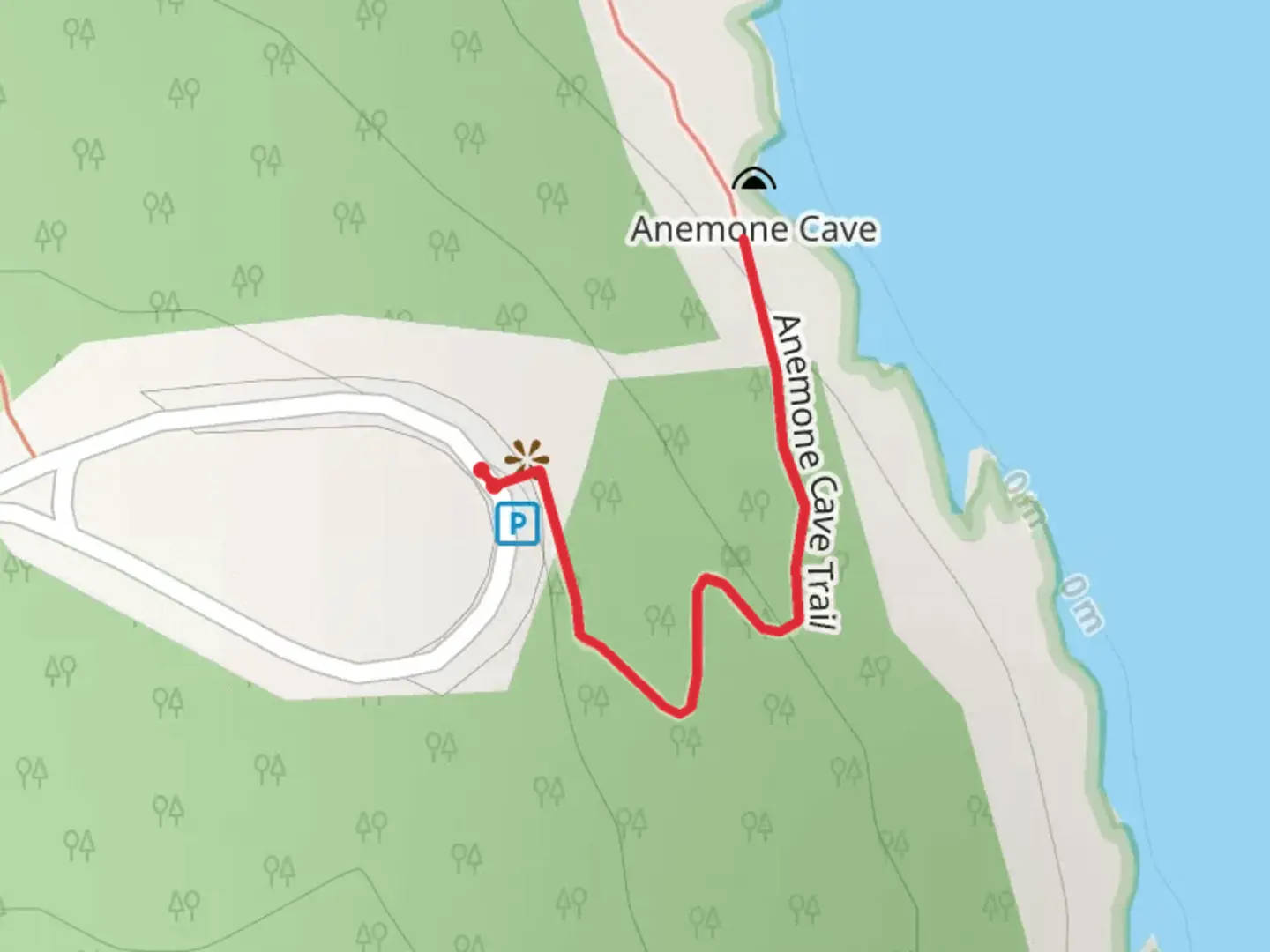 An image depicting the trail Anemone Cave Trail and its surrounding area.