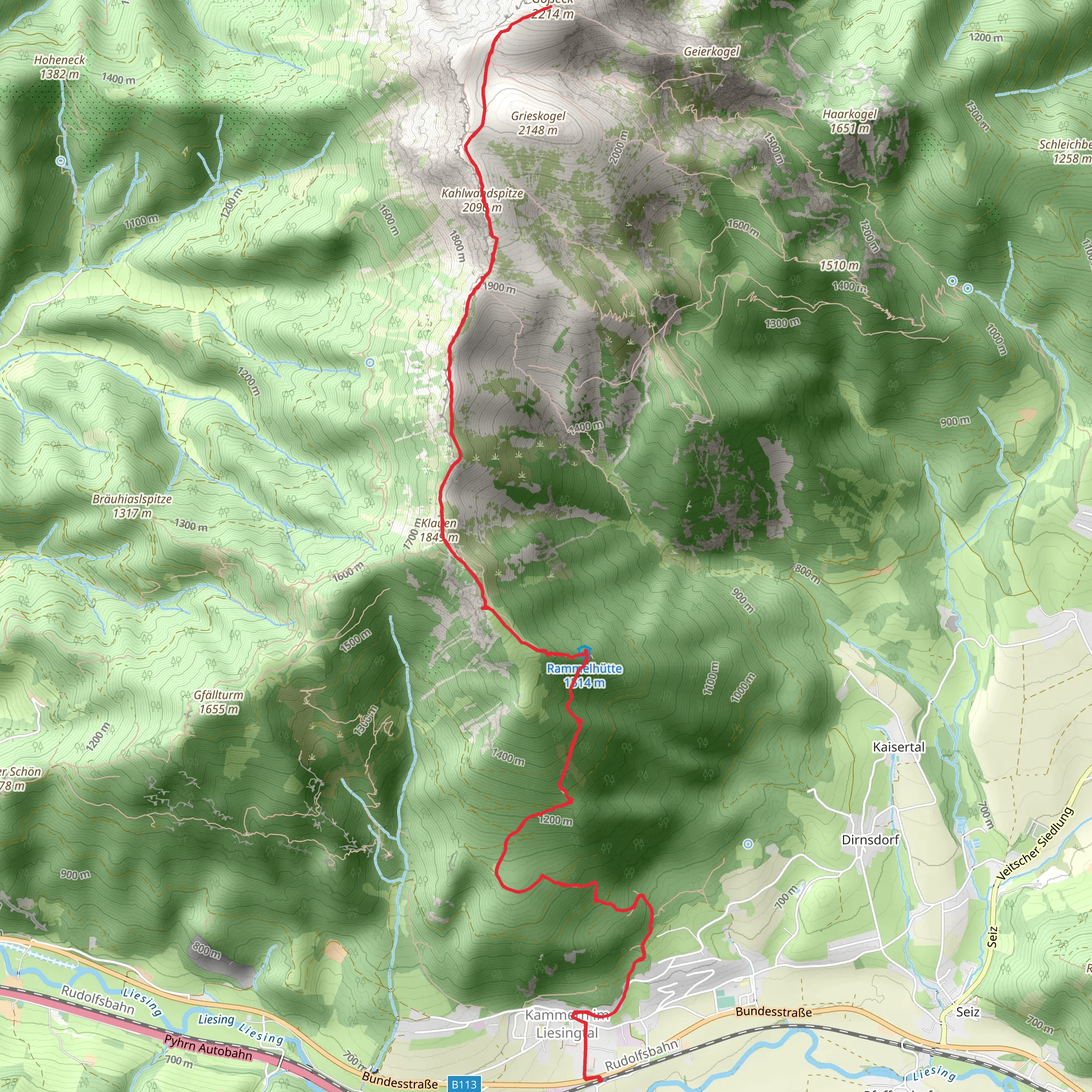 Kammern im Liesingtal to the Gößeck at Reiting mobile static map