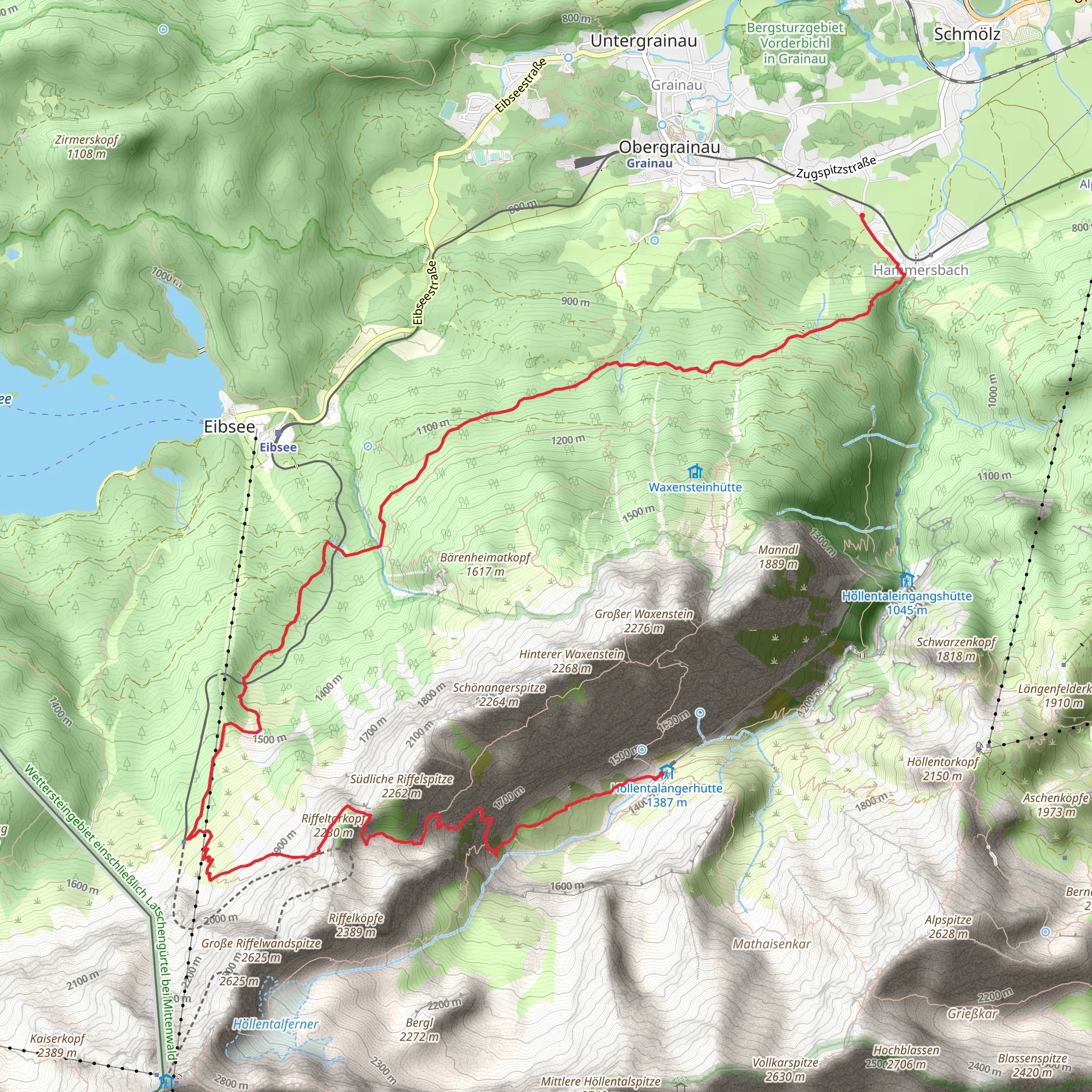 Hollentalangerhutte to Hammersbach Walk via Haltepunkt Riffelrib mobile static map