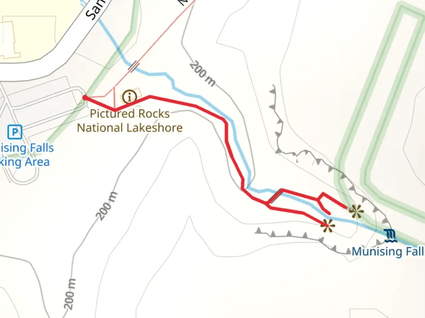 An image depicting the trail Munising Falls Trail and its surrounding area.