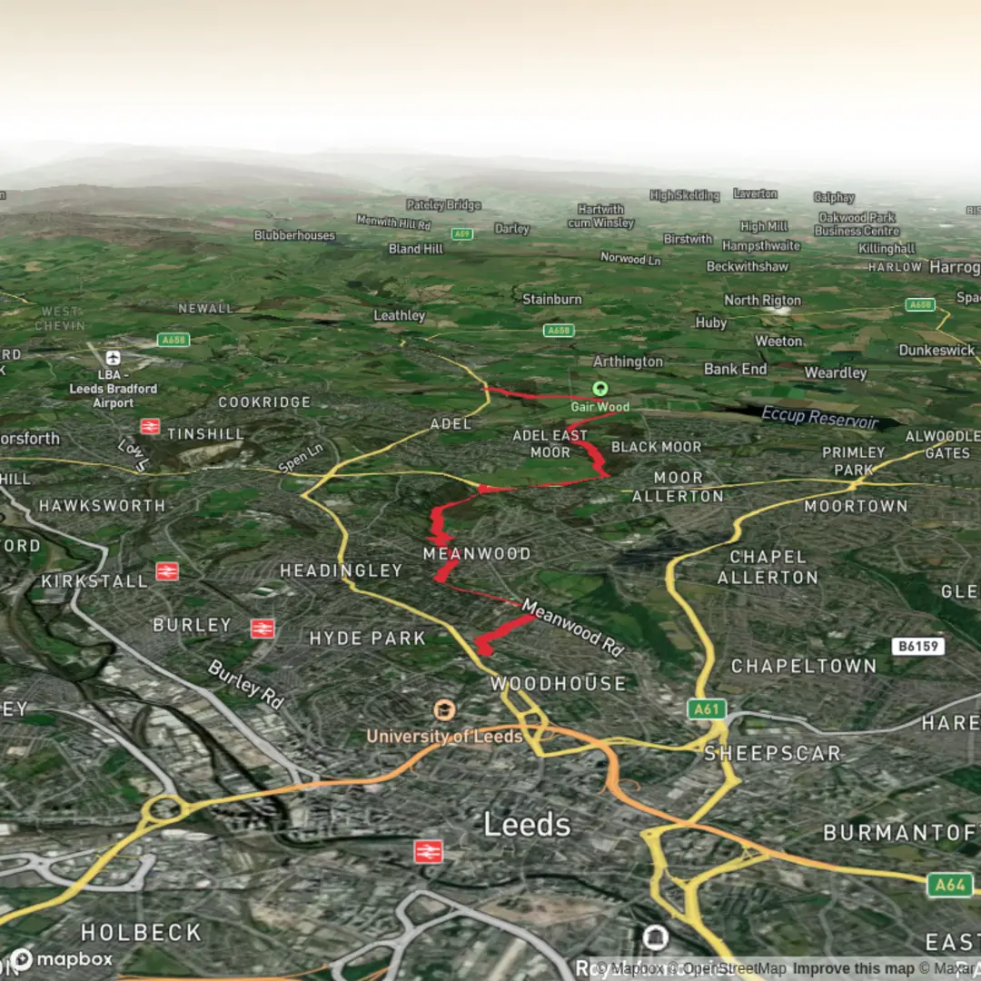 An image depicting the trail Meanwood Valley Trail and its surrounding area.