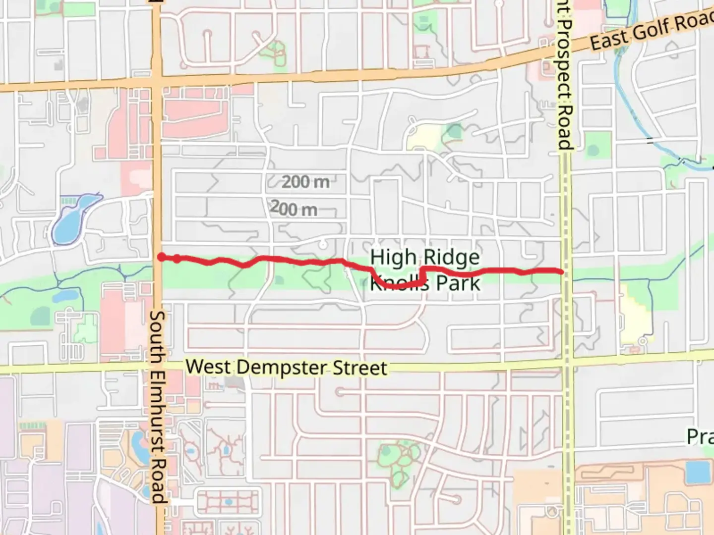 An image depicting the trail High Ridge Knolls Park and its surrounding area.