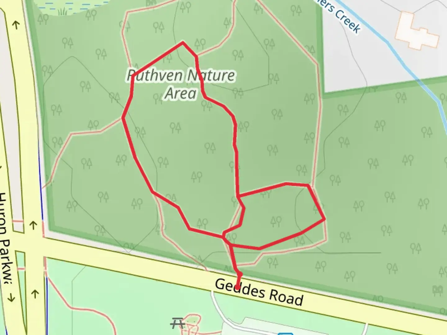 An image depicting the trail Ruthven Nature Area Loop and its surrounding area.