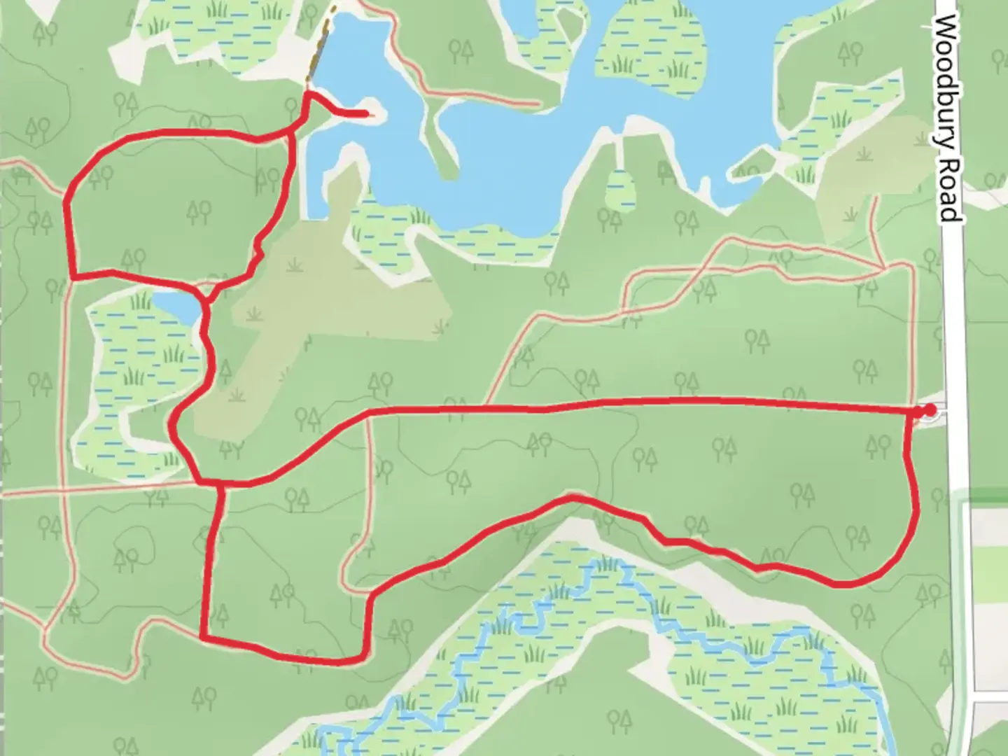 An image depicting the trail Woodbury Road Loop and its surrounding area.