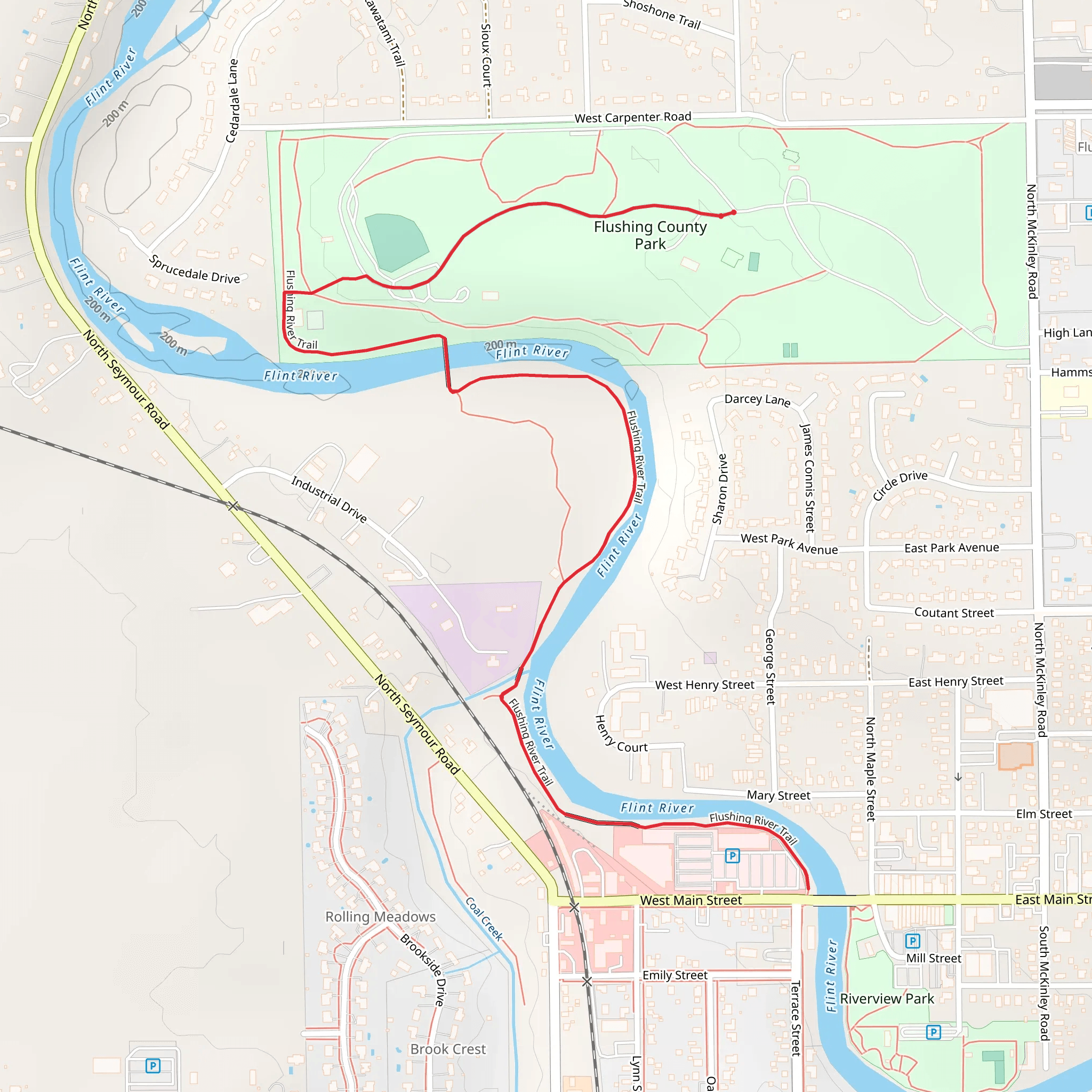 Flushing County Park via Flint River mobile static map