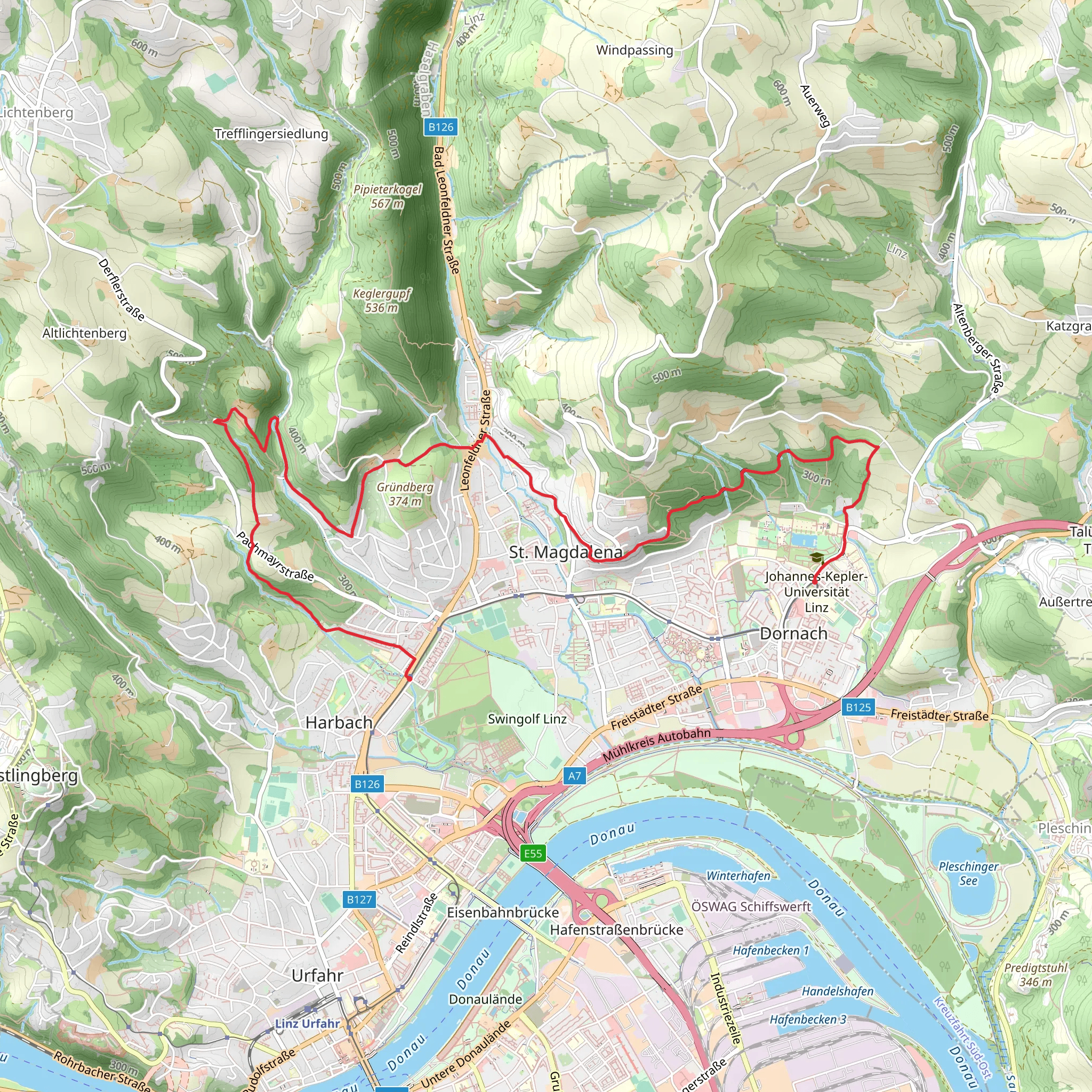 Harbachsiedlung to St Magdalena & JK University mobile static map