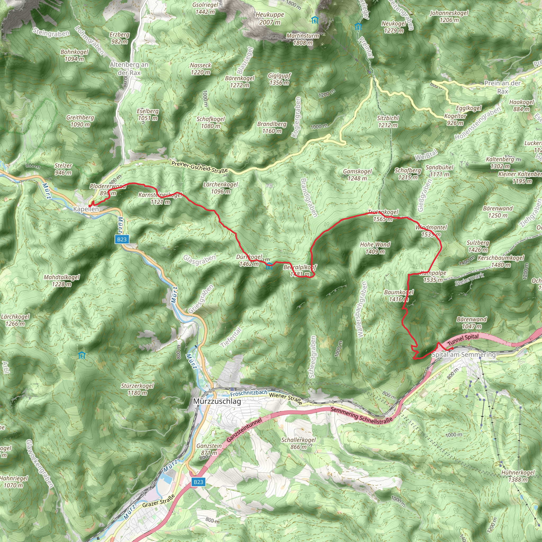 Hohe Scheibe Hike from Kapellen to Spital am Semmering mobile static map