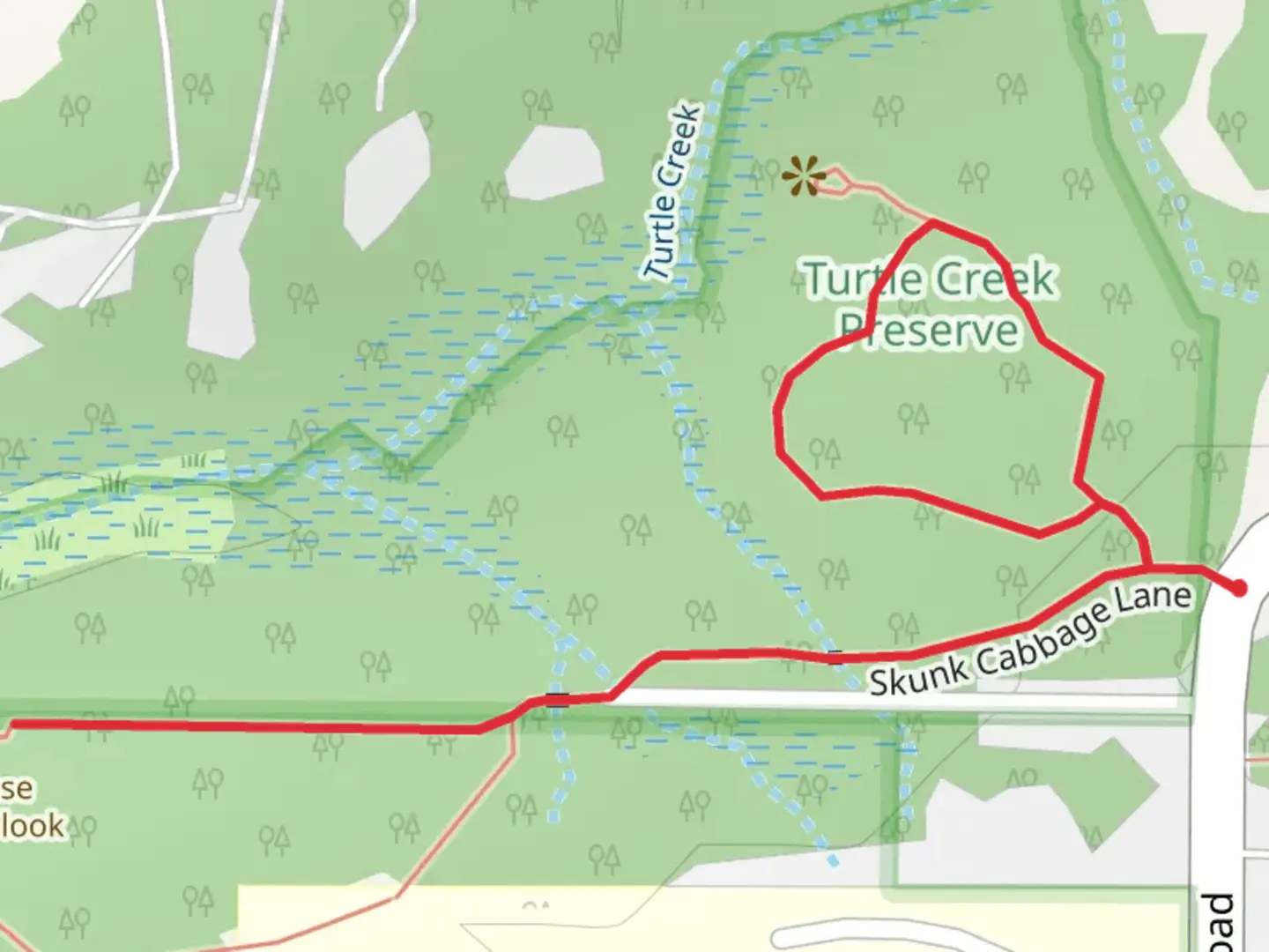 An image depicting the trail Turtle Creek Preserve Loop and its surrounding area.