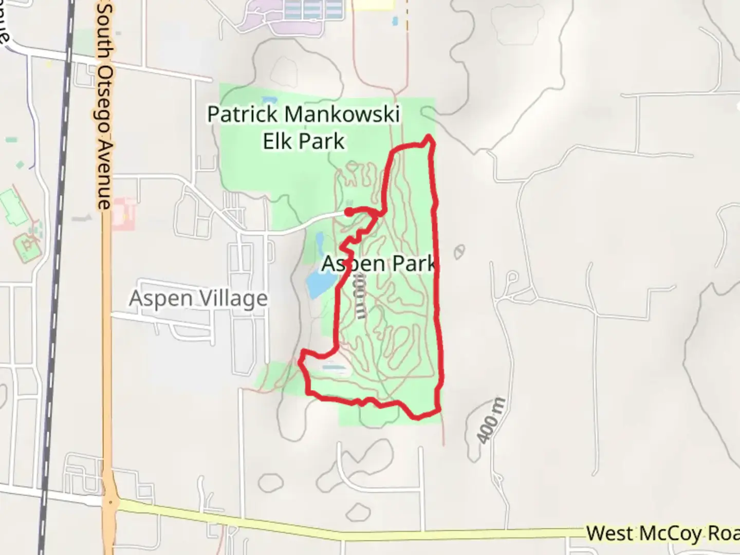 An image depicting the trail Aspen Single Track and Pond Loop Trail and its surrounding area.