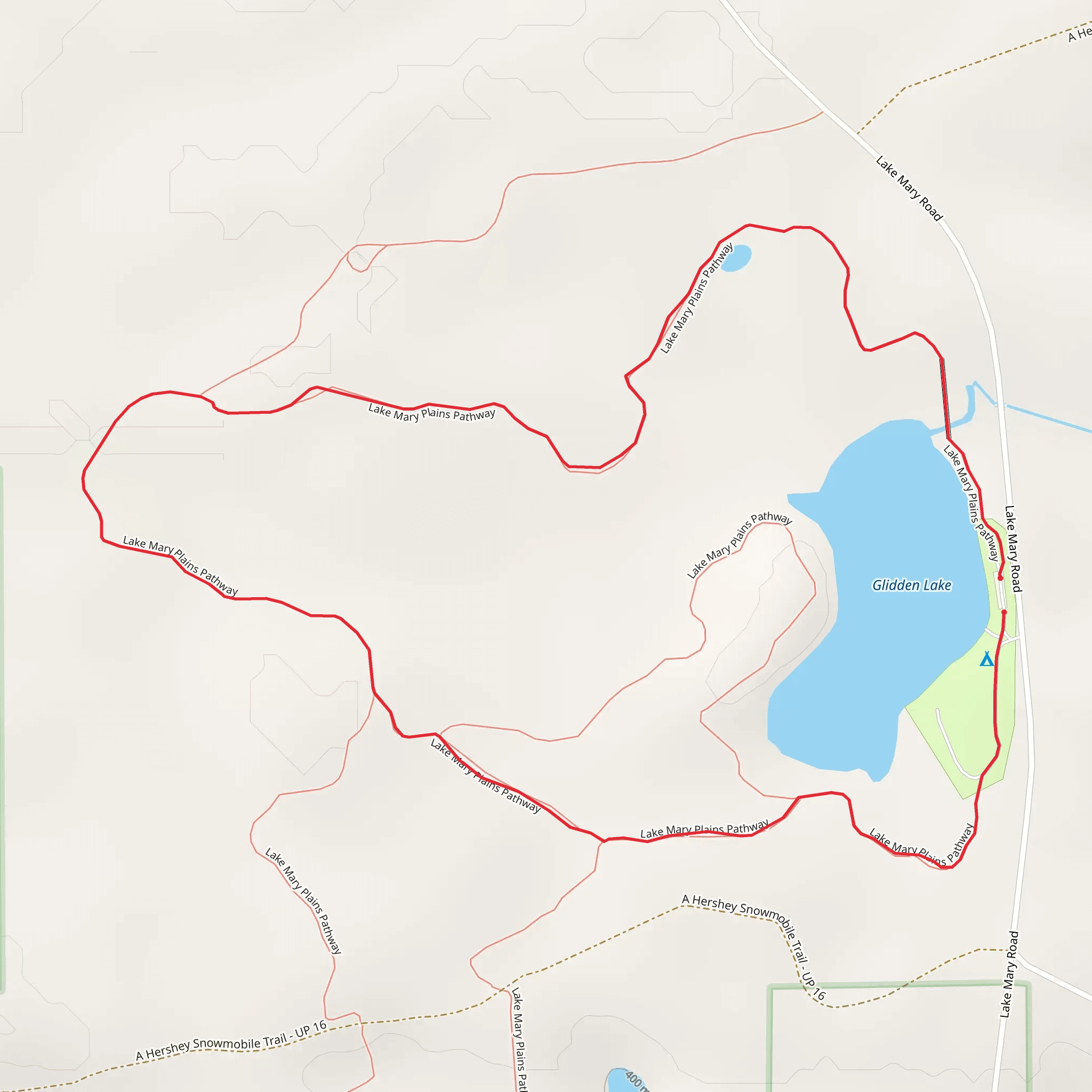 Lake Mary Plains Pathway and Gidden Lake Loop mobile static map