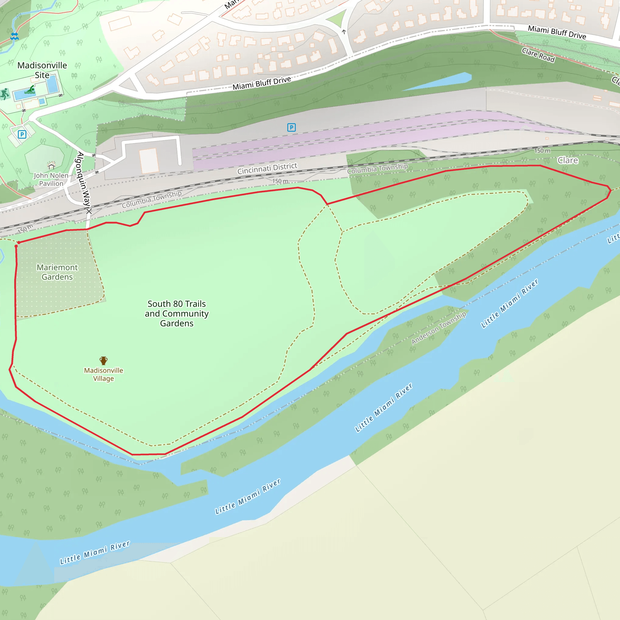 Mariemont Lower Gardens and Walking Trails Park Loop mobile static map