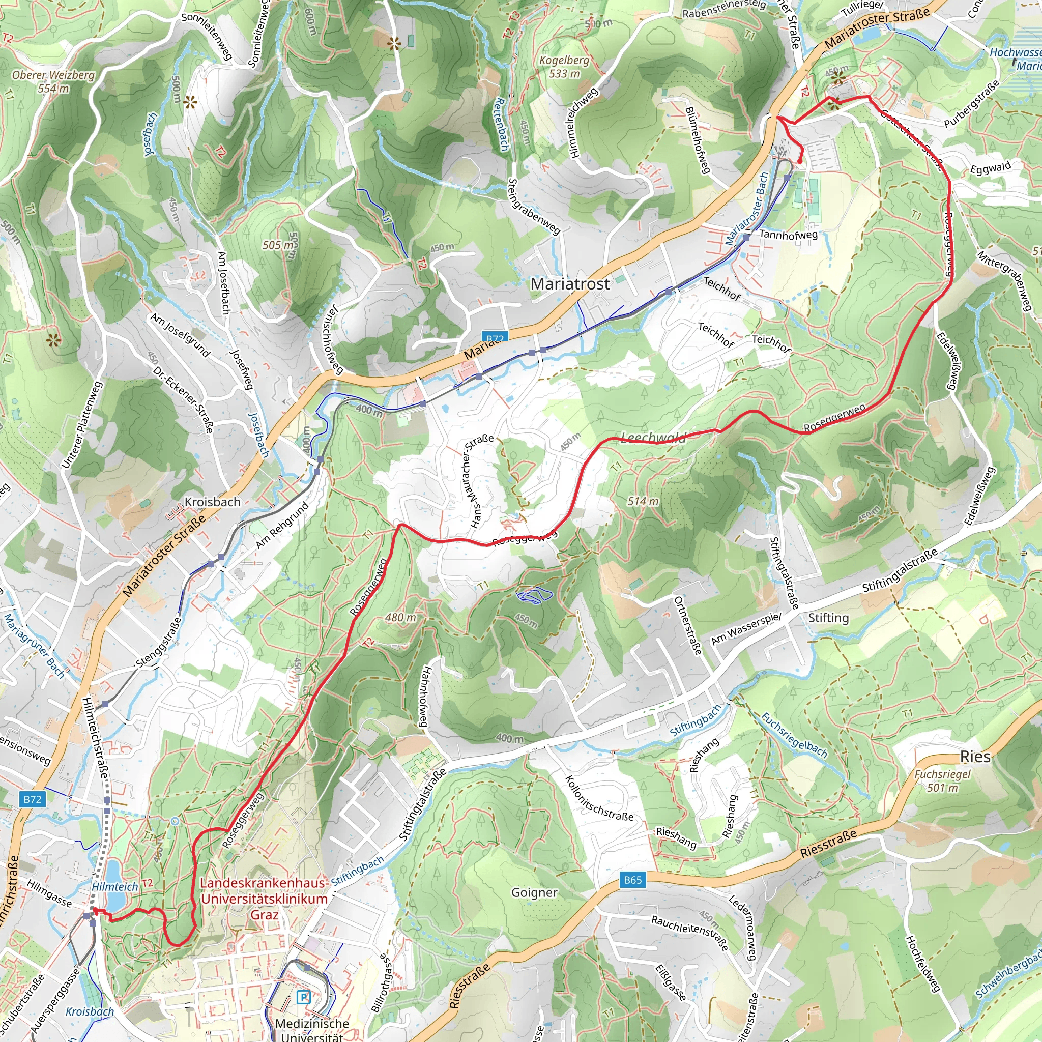 Mariatrost to Hilmteich Pond mobile static map