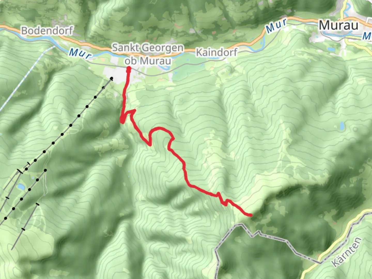 An image depicting the trail St Lorenzen - Frauenalpe and its surrounding area.