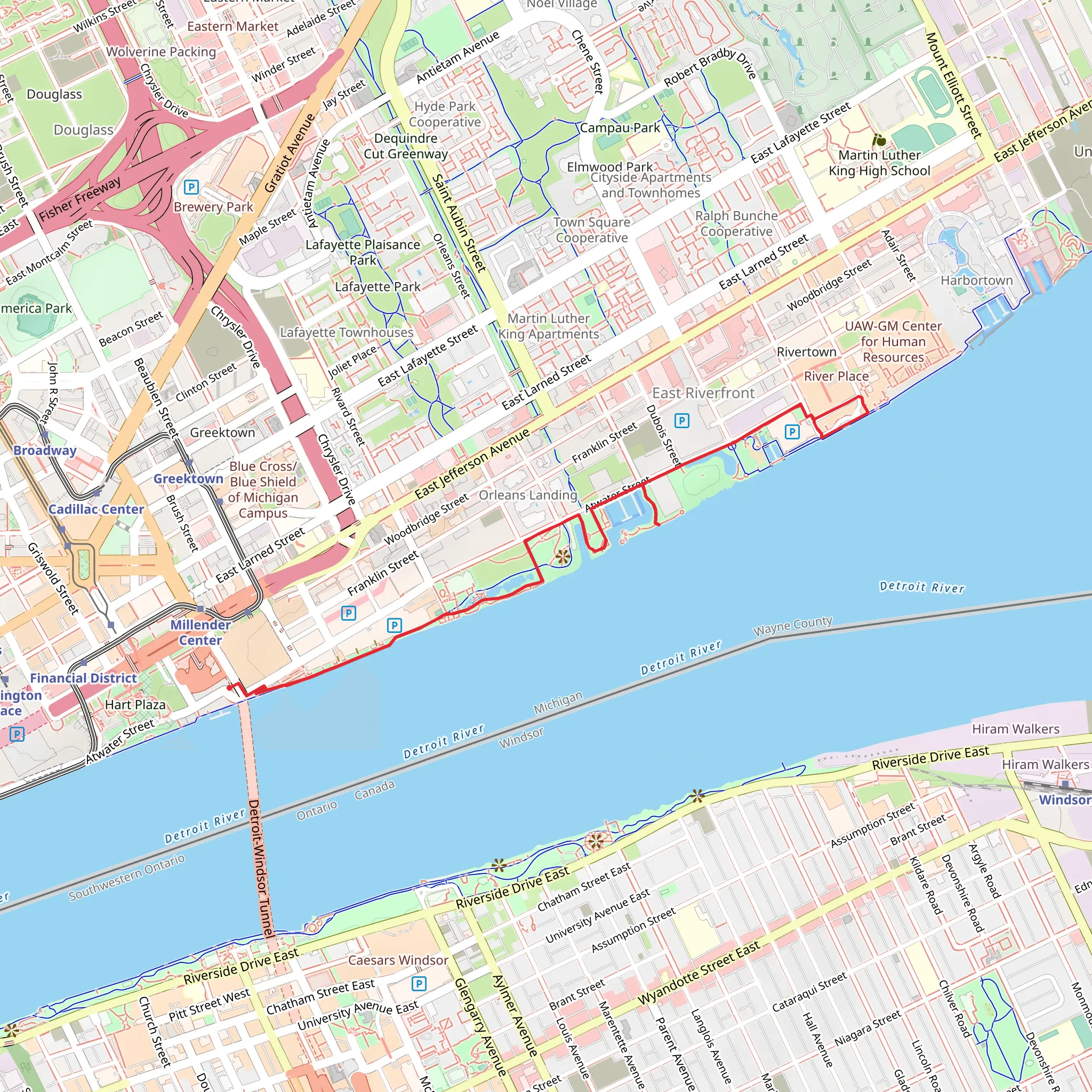 Detroit Riverwalk mobile static map