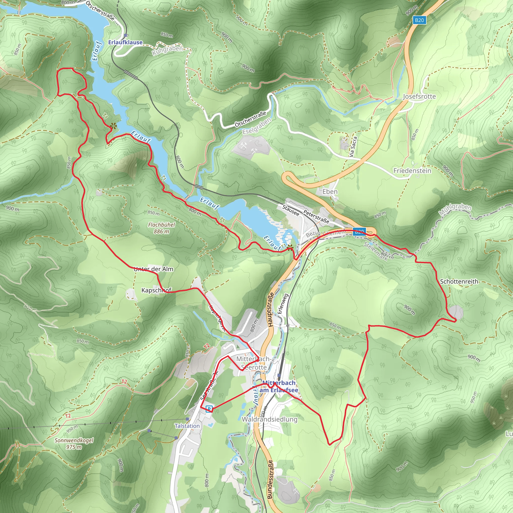 Legend trail via Erlauf reservoir mobile static map