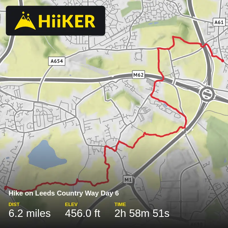 A map preview of the recording Hike on Leeds Country Way Day 6.
