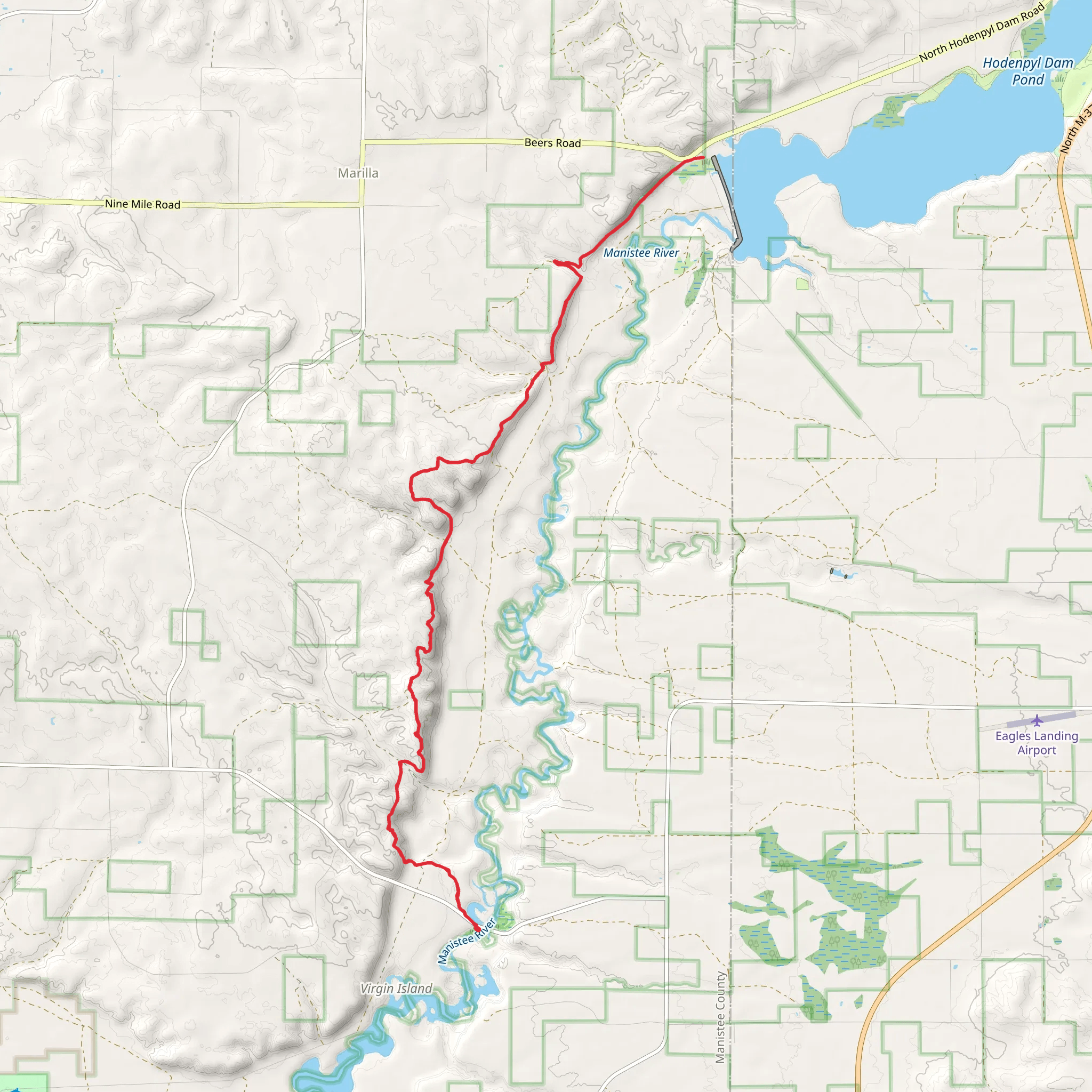 Hodenpyl Dam Pond via North Country National Scenic Trail mobile static map