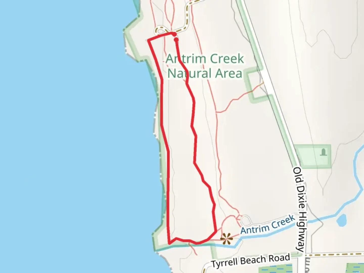 An image depicting the trail Rex Beach and Antrim Creek Loop and its surrounding area.