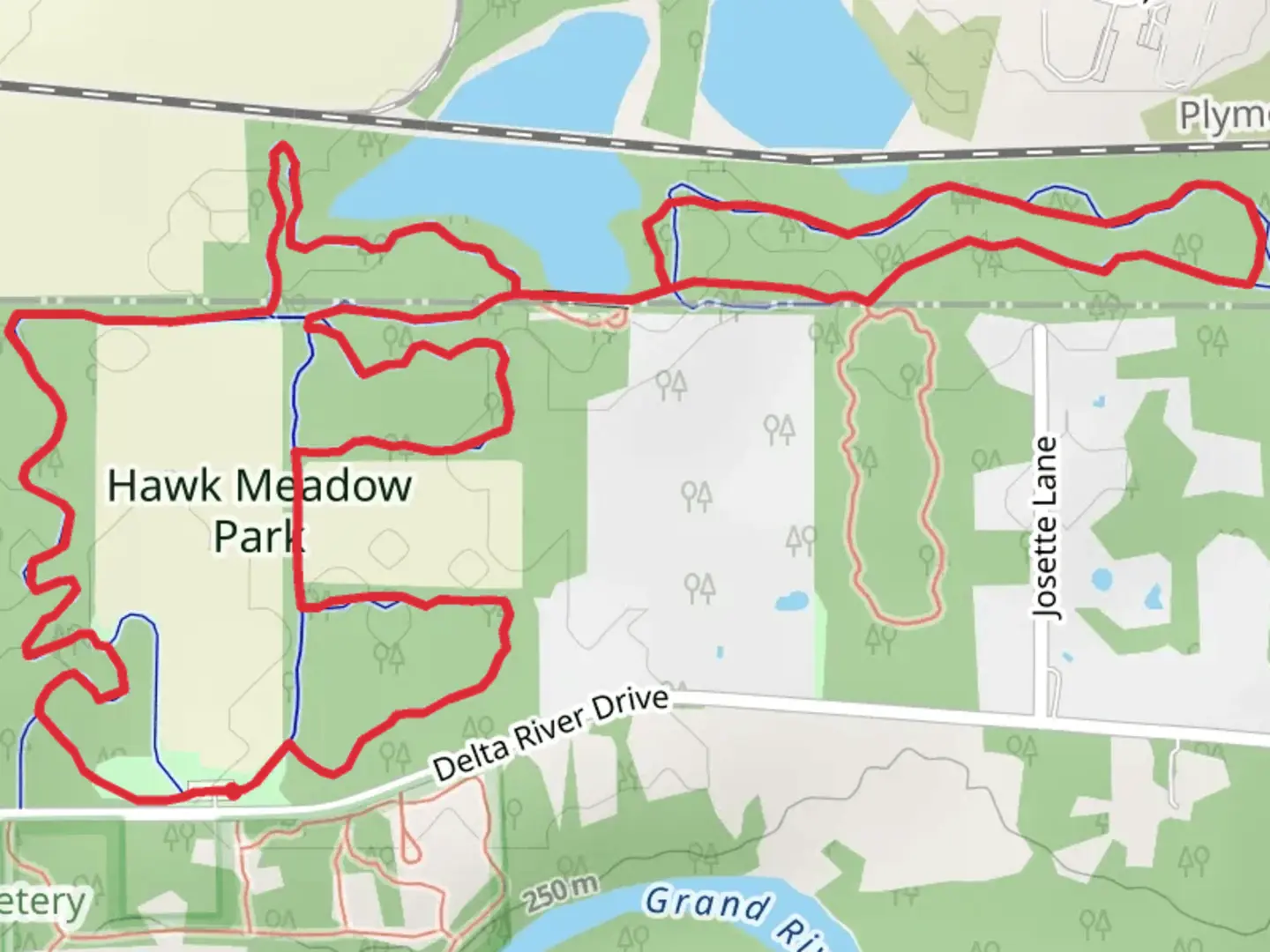 An image depicting the trail Hawk Meadow Park Loop and its surrounding area.