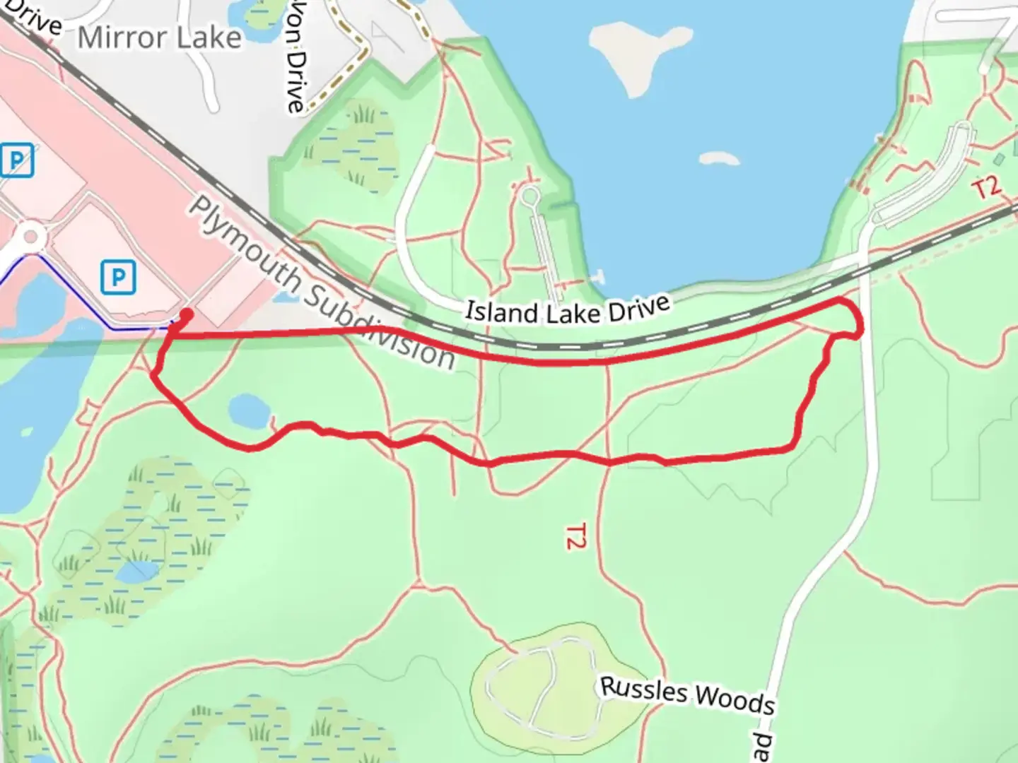 An image depicting the trail Island Lake Trail Connector Loop and its surrounding area.