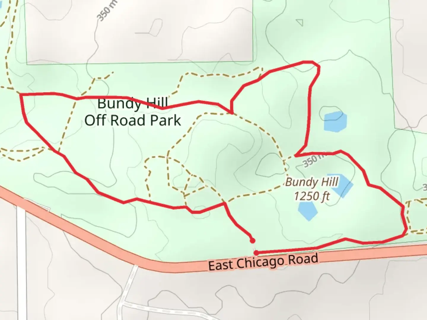 An image depicting the trail Bundy Hill and Bundy Hill Off Road Park Loop and its surrounding area.