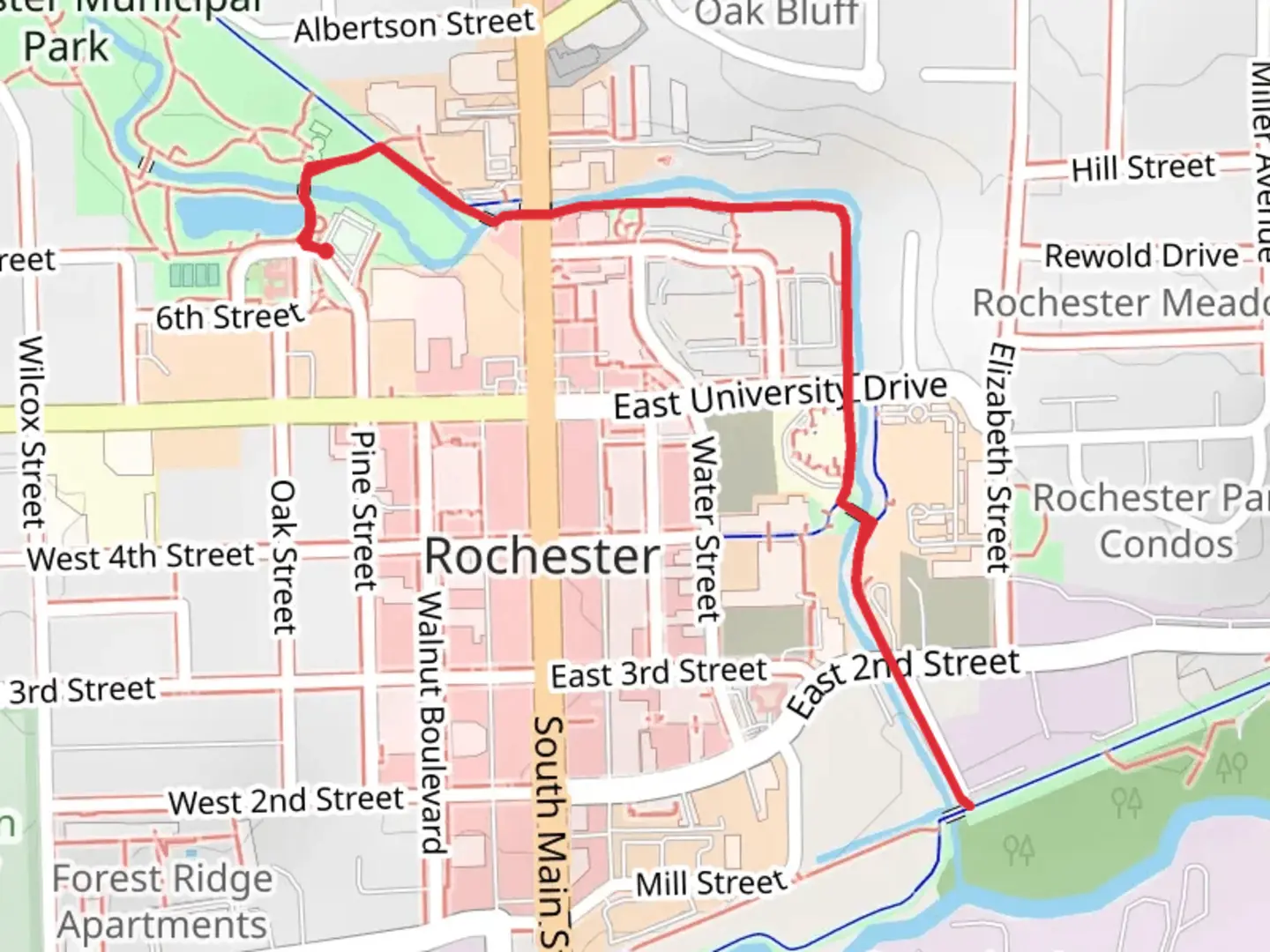 An image depicting the trail Rochester River Walk and its surrounding area.