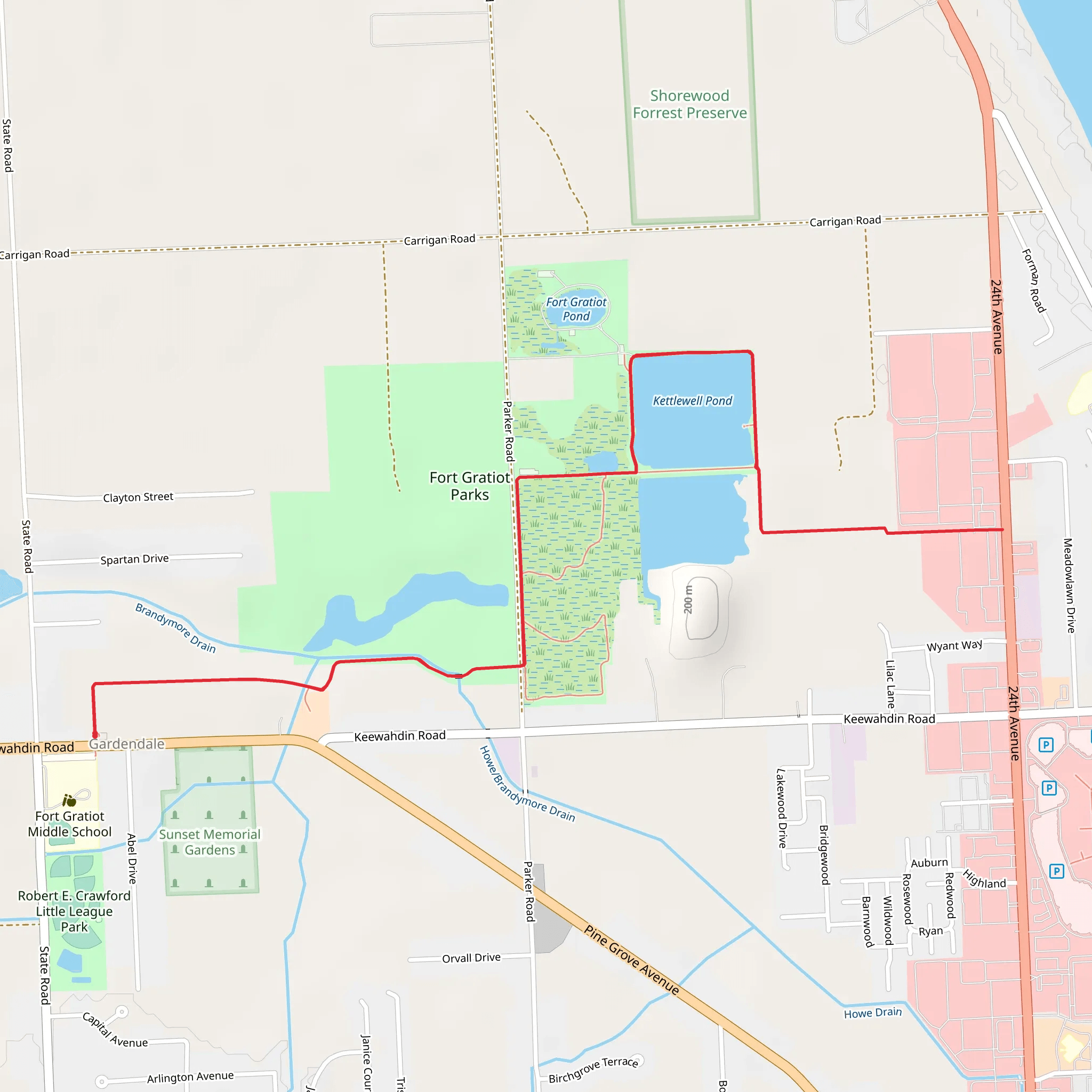 Kettlewell Pond via Fort Gratiot Path mobile static map