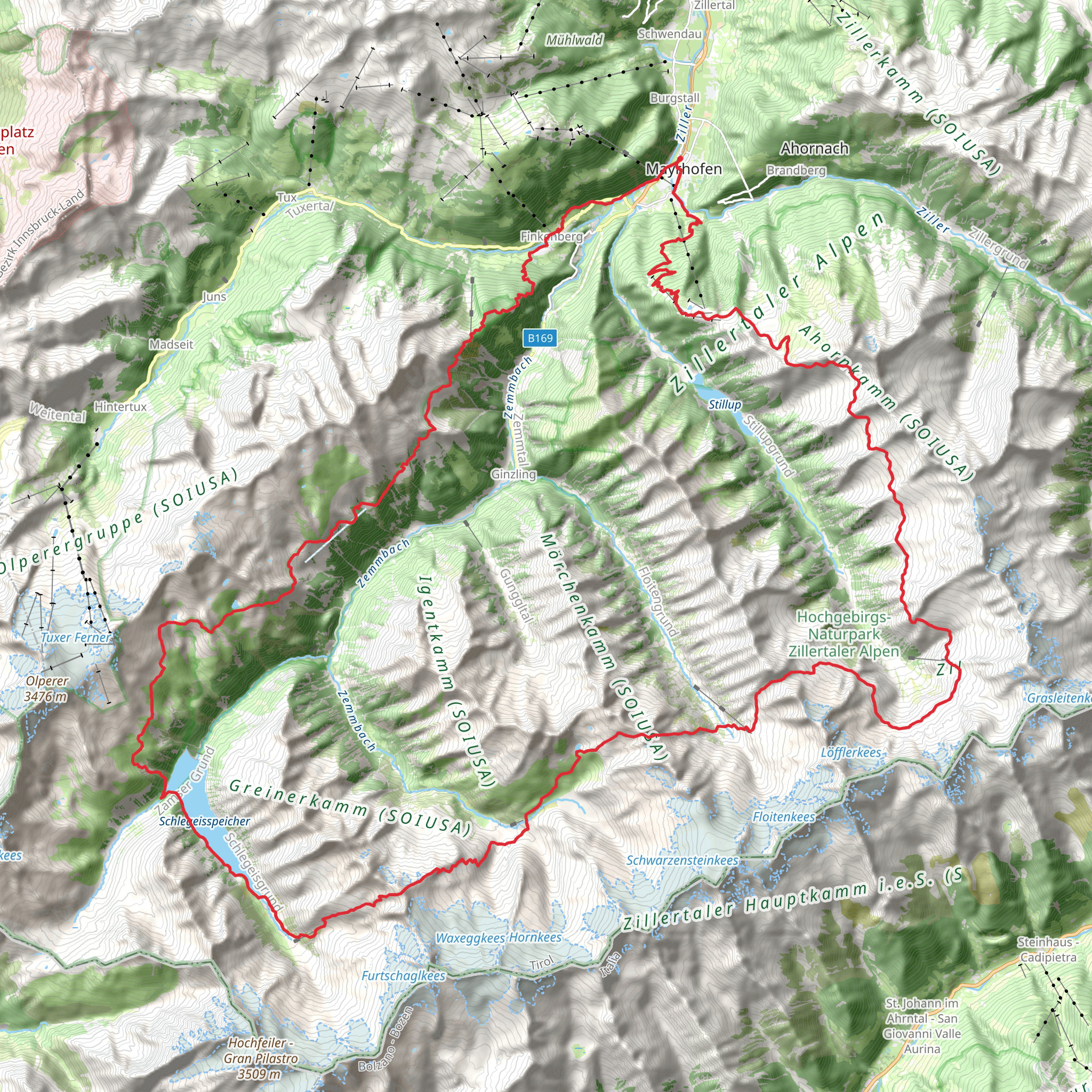 Zillertal Rucksack Route mobile static map