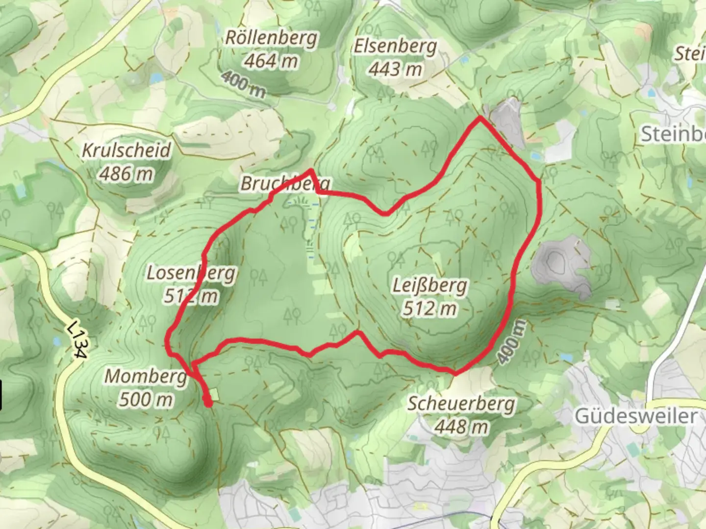 An image depicting the trail Bruchberg via Obertaler Grenzweg and its surrounding area.